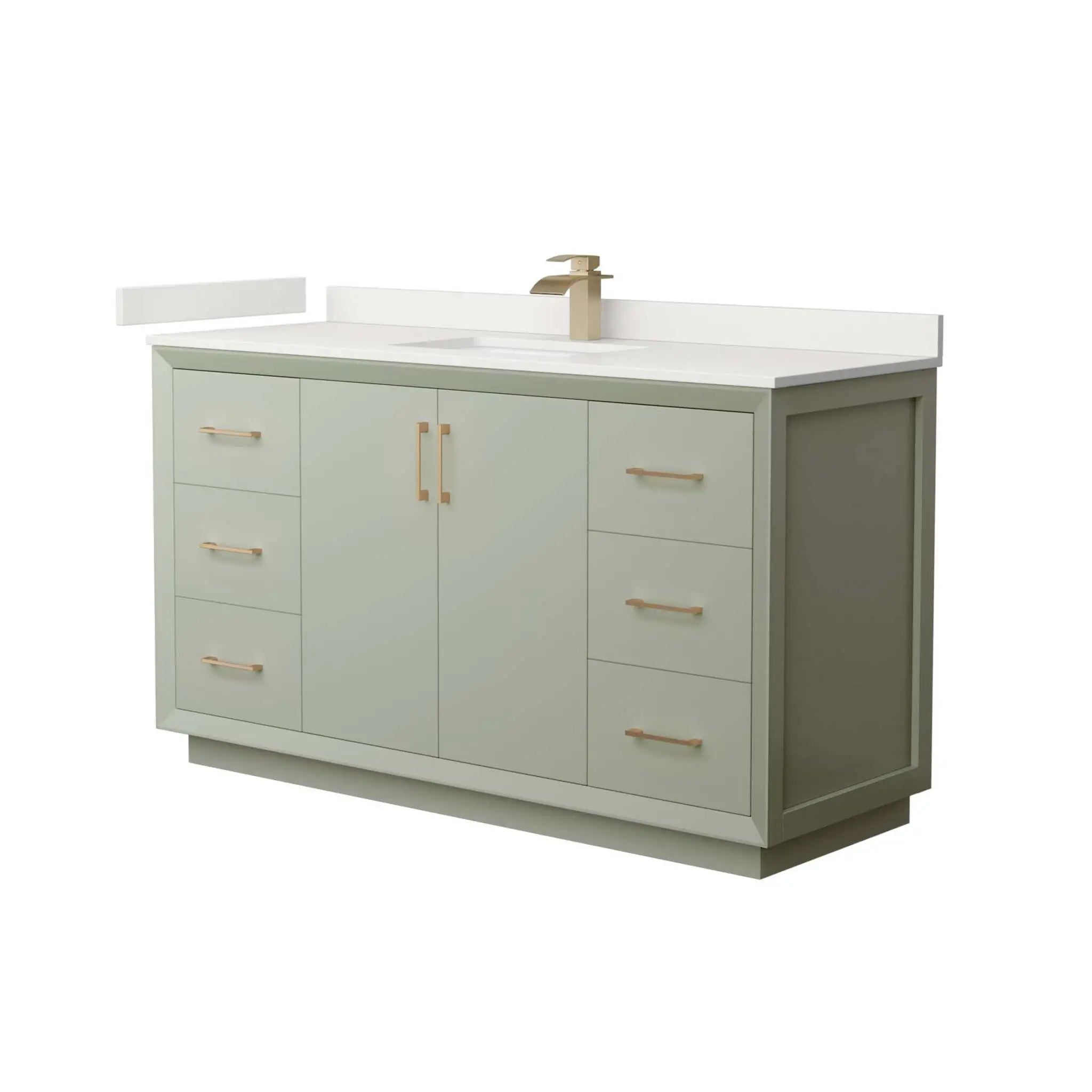 60" Strada Single Bathroom Vanity in Light Green with Satin Bronze Trim by Wyndham