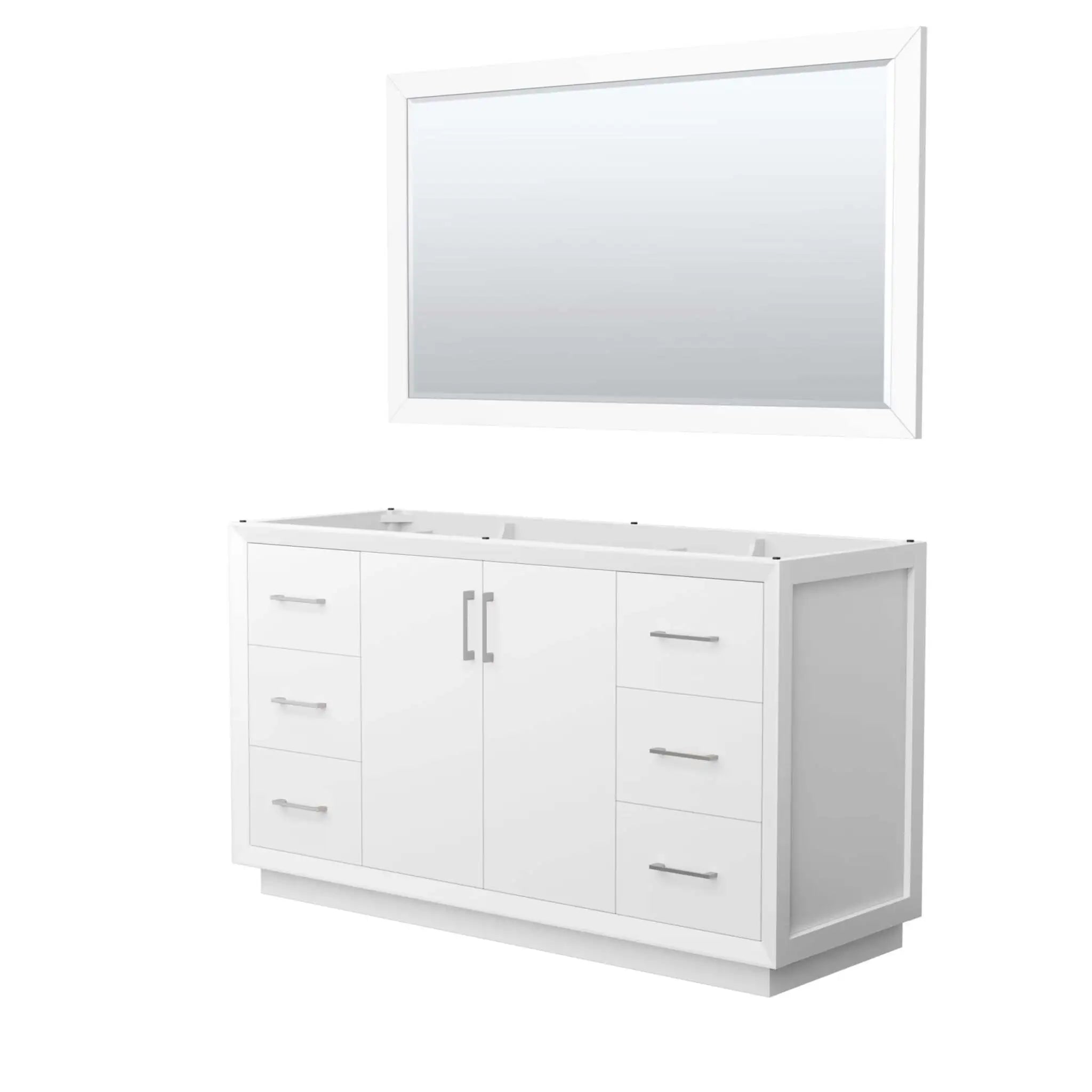 60" Strada Single Bathroom Vanity in White with Brushed Nickel Trim & 58" Mirror by Wyndham