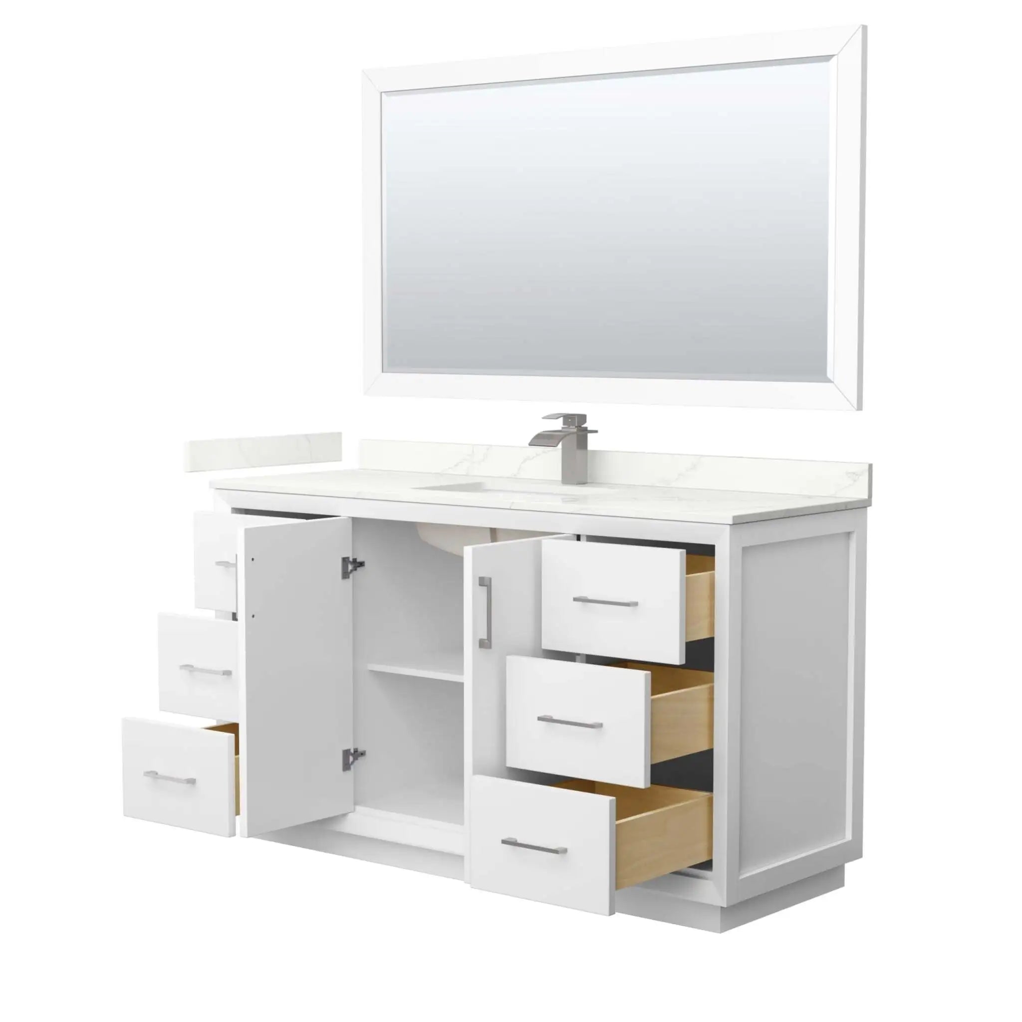 60" Strada Single Bathroom Vanity in White with Brushed Nickel Trim & 58" Mirror by Wyndham