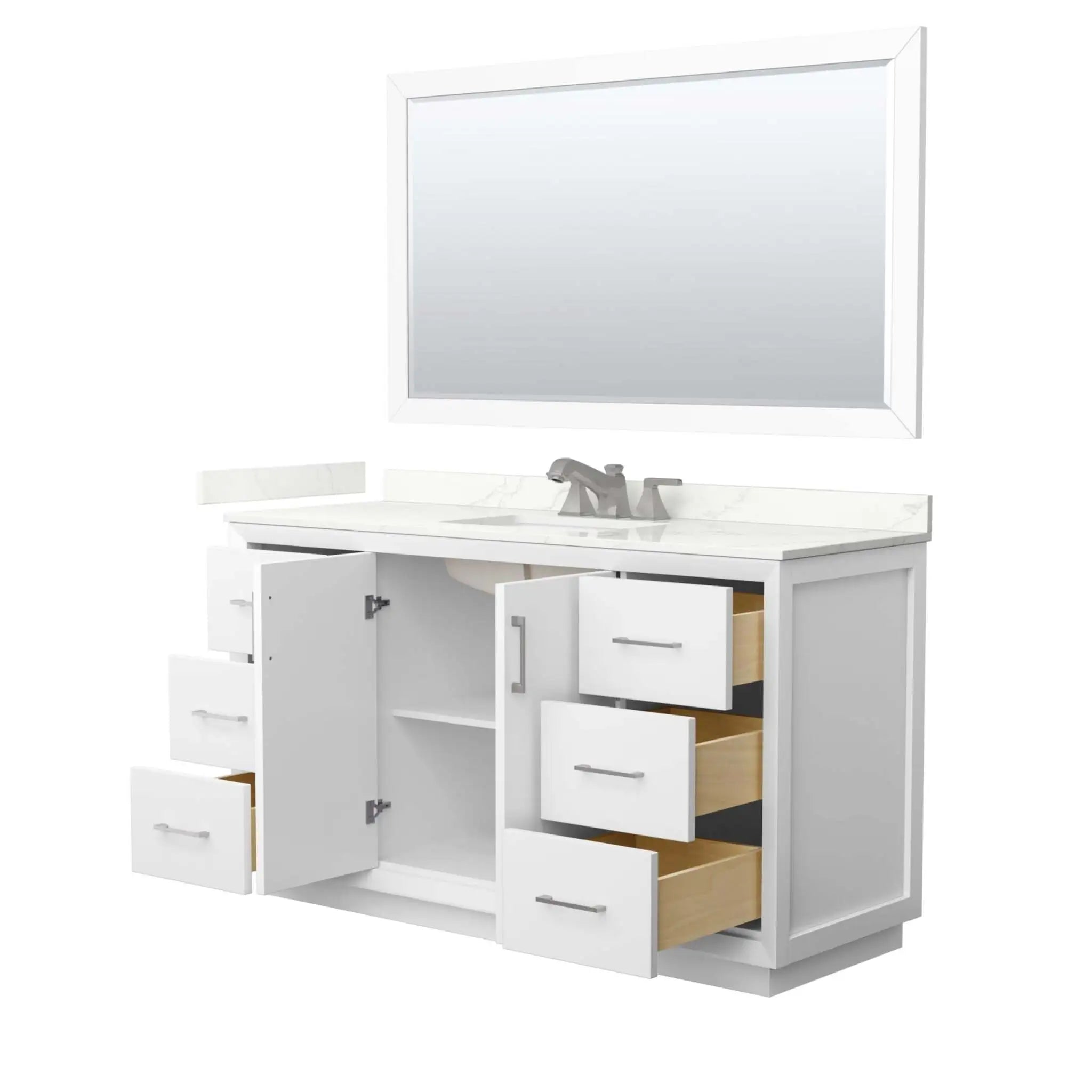 60" Strada Single Bathroom Vanity in White with Brushed Nickel Trim & 58" Mirror by Wyndham