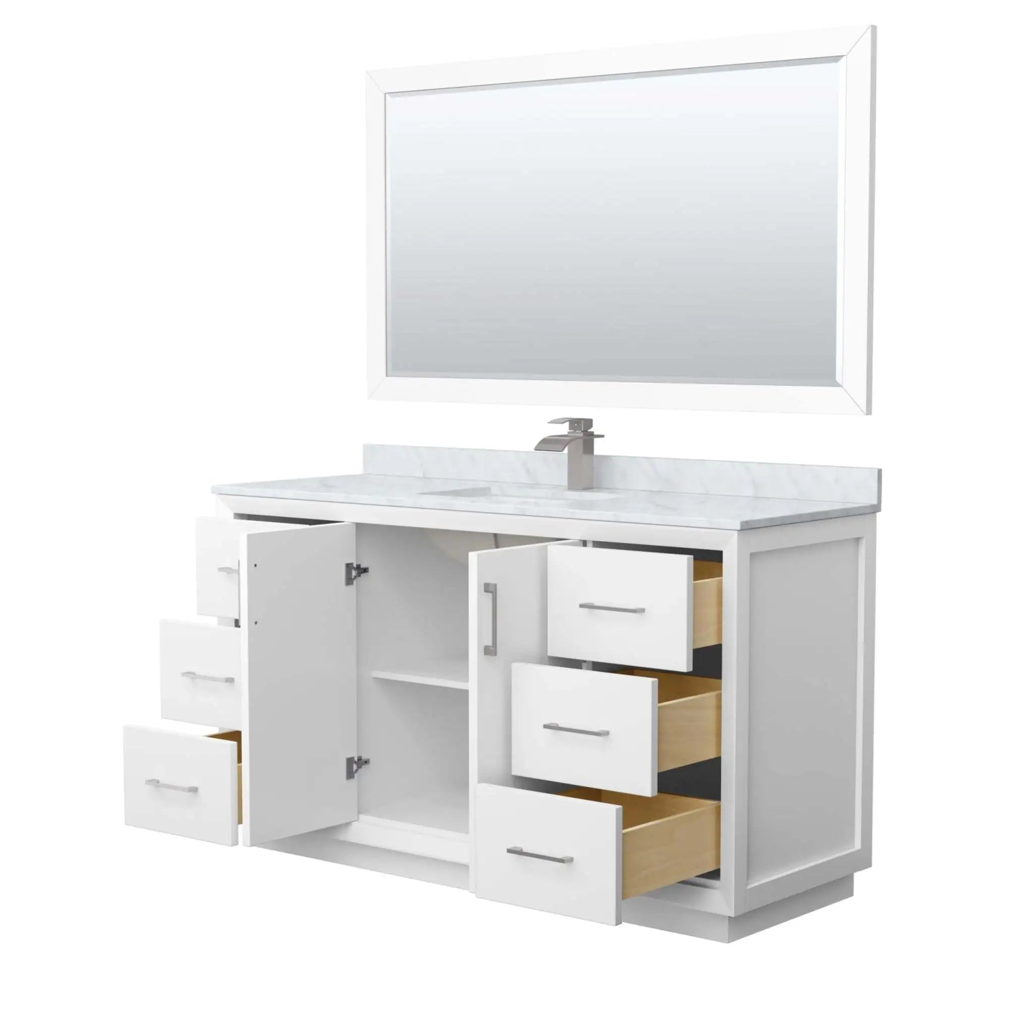 60" Strada Single Bathroom Vanity in White with Brushed Nickel Trim & 58" Mirror by Wyndham