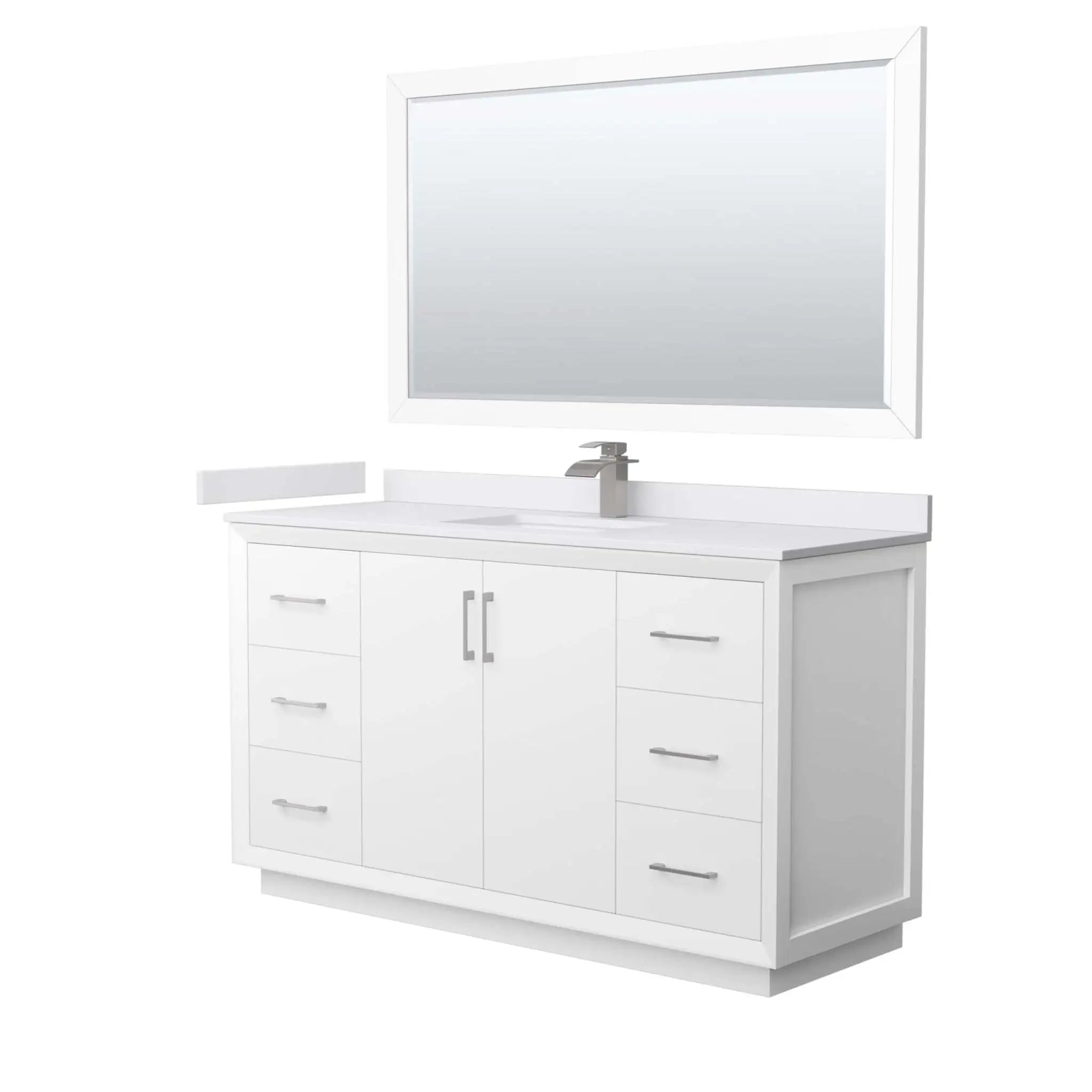 60" Strada Single Bathroom Vanity in White with Brushed Nickel Trim & 58" Mirror by Wyndham