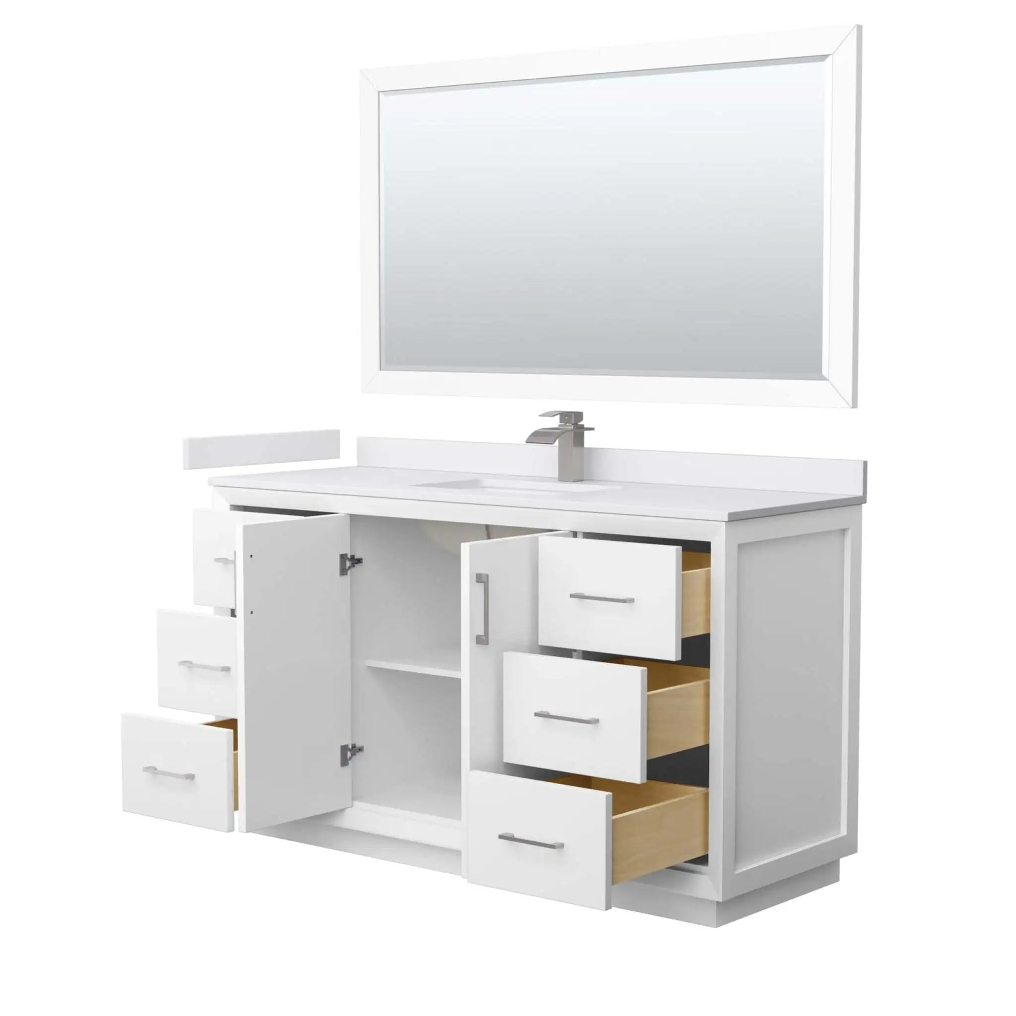 60" Strada Single Bathroom Vanity in White with Brushed Nickel Trim & 58" Mirror by Wyndham