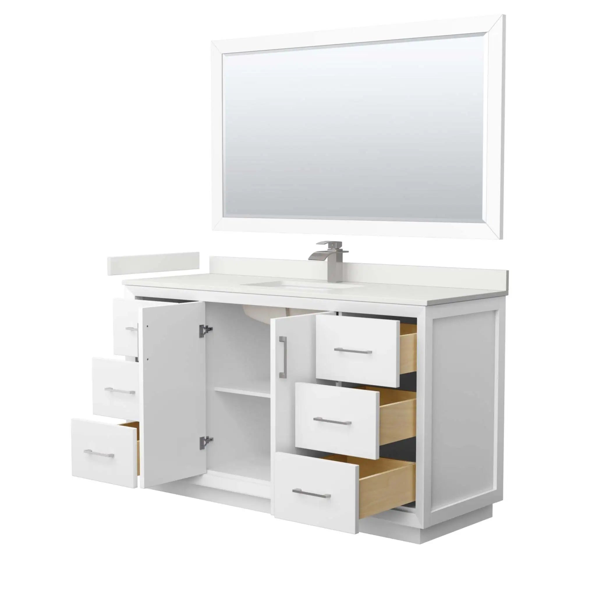 60" Strada Single Bathroom Vanity in White with Brushed Nickel Trim & 58" Mirror by Wyndham