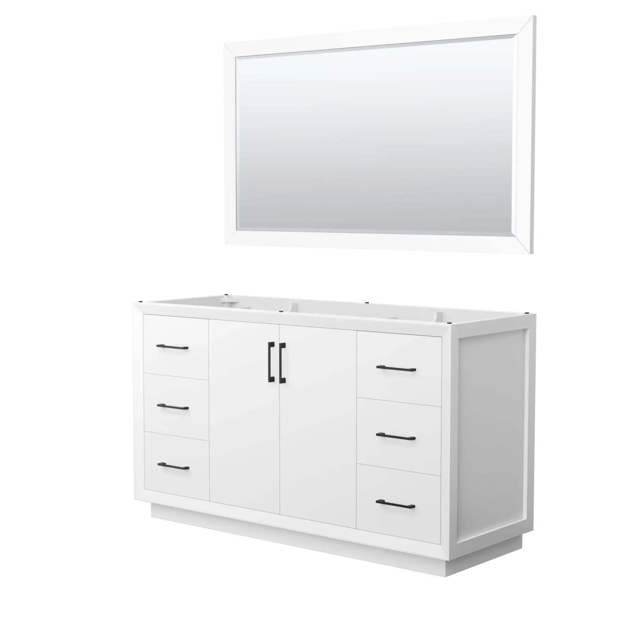 60" Strada Single Bathroom Vanity in White with Matte Black Trim & 58" Mirror by Wyndham