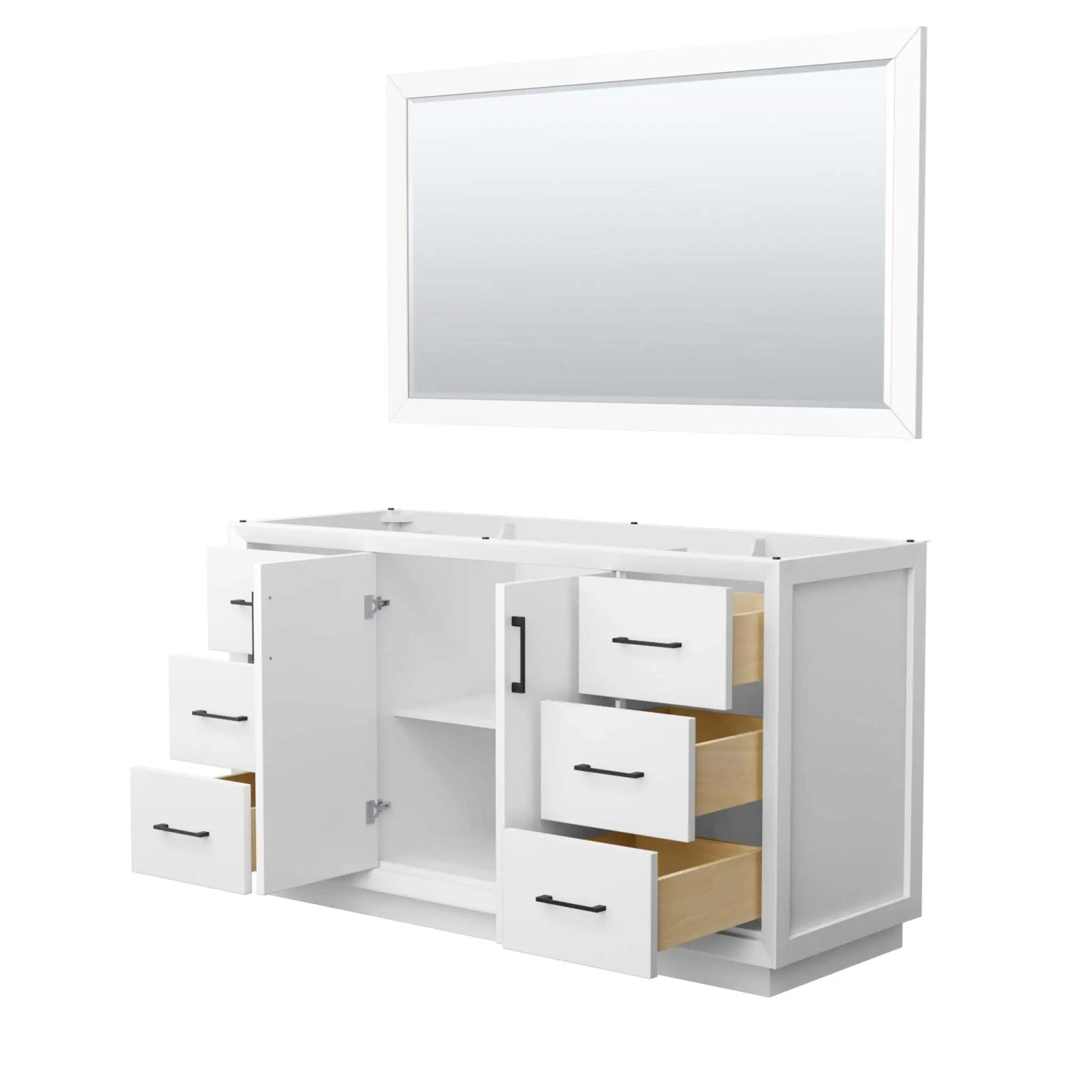 60" Strada Single Bathroom Vanity in White with Matte Black Trim & 58" Mirror by Wyndham