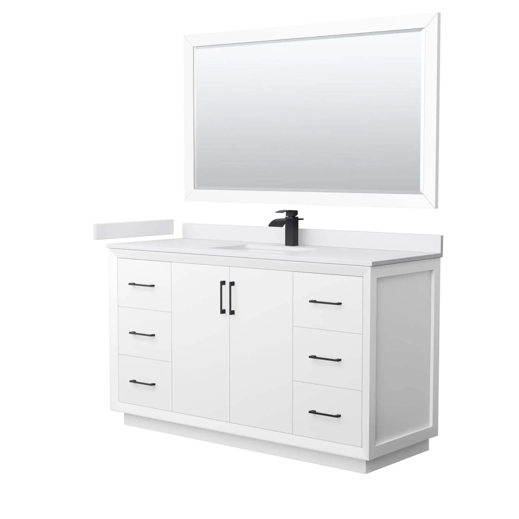 60" Strada Single Bathroom Vanity in White with Matte Black Trim & 58" Mirror by Wyndham