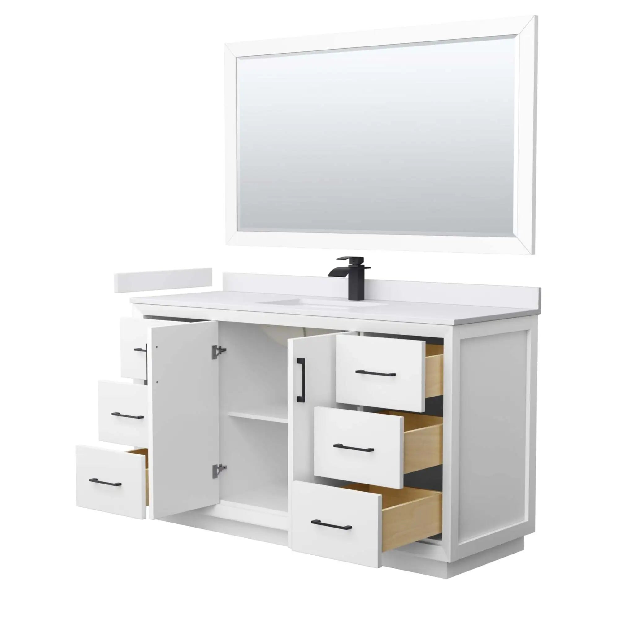 60" Strada Single Bathroom Vanity in White with Matte Black Trim & 58" Mirror by Wyndham