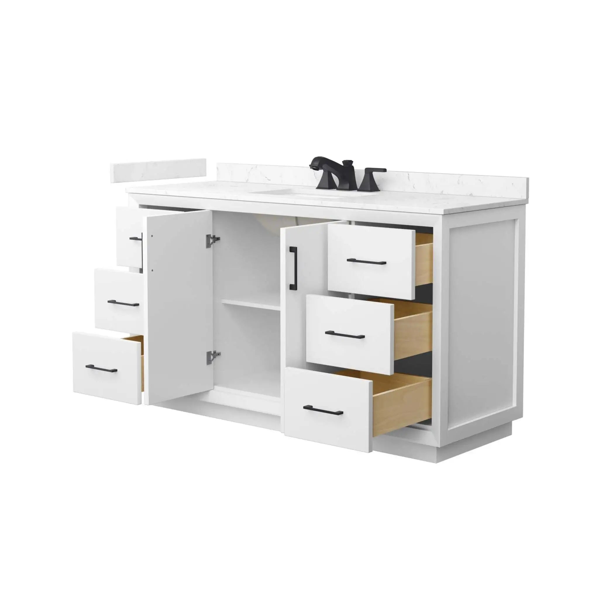 60" Strada Single Bathroom Vanity in White with Matte Black Trim by Wyndham