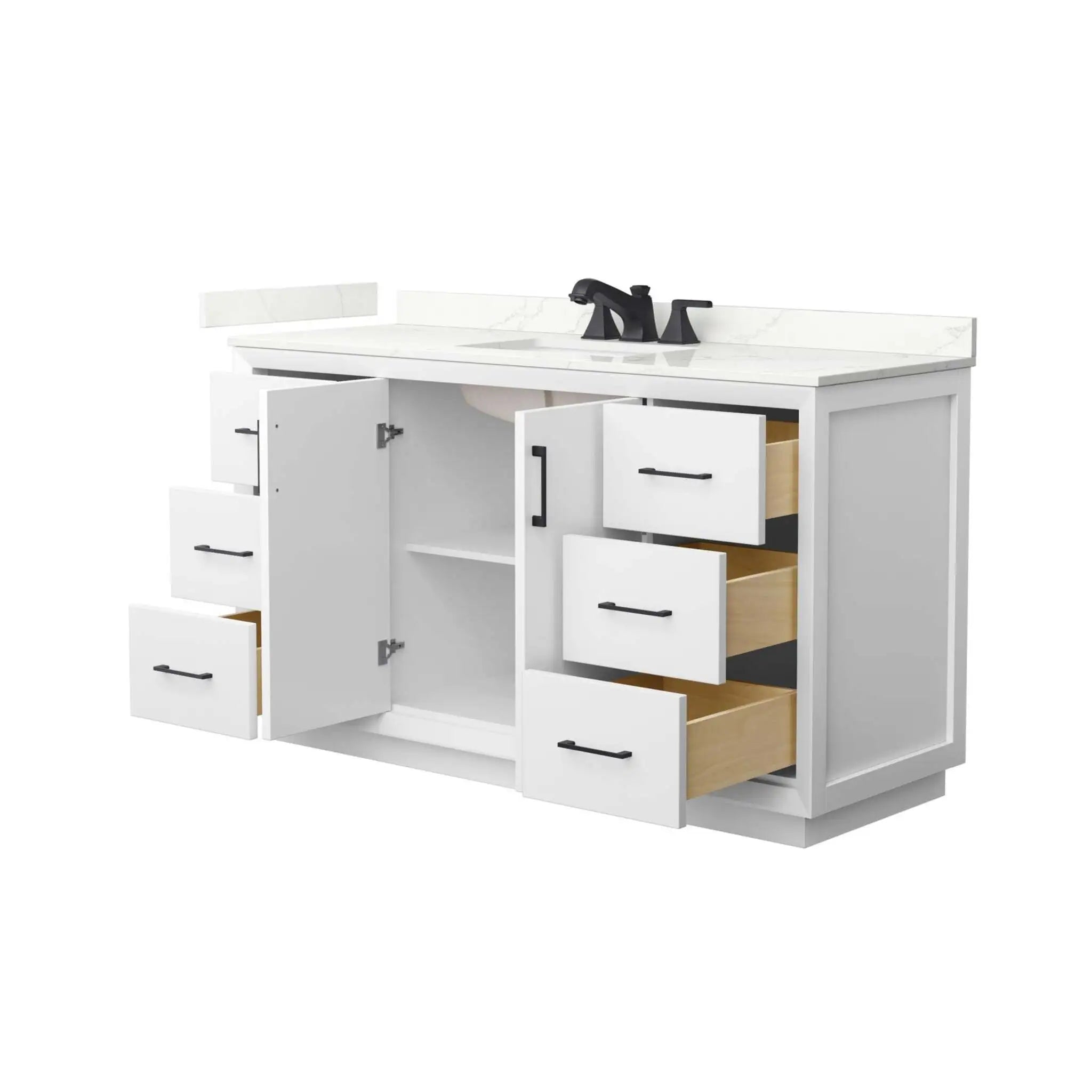 60" Strada Single Bathroom Vanity in White with Matte Black Trim by Wyndham