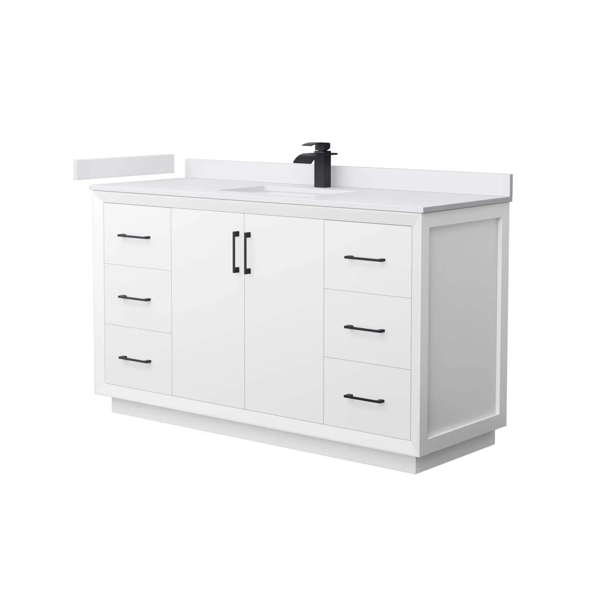 60" Strada Single Bathroom Vanity in White with Matte Black Trim by Wyndham