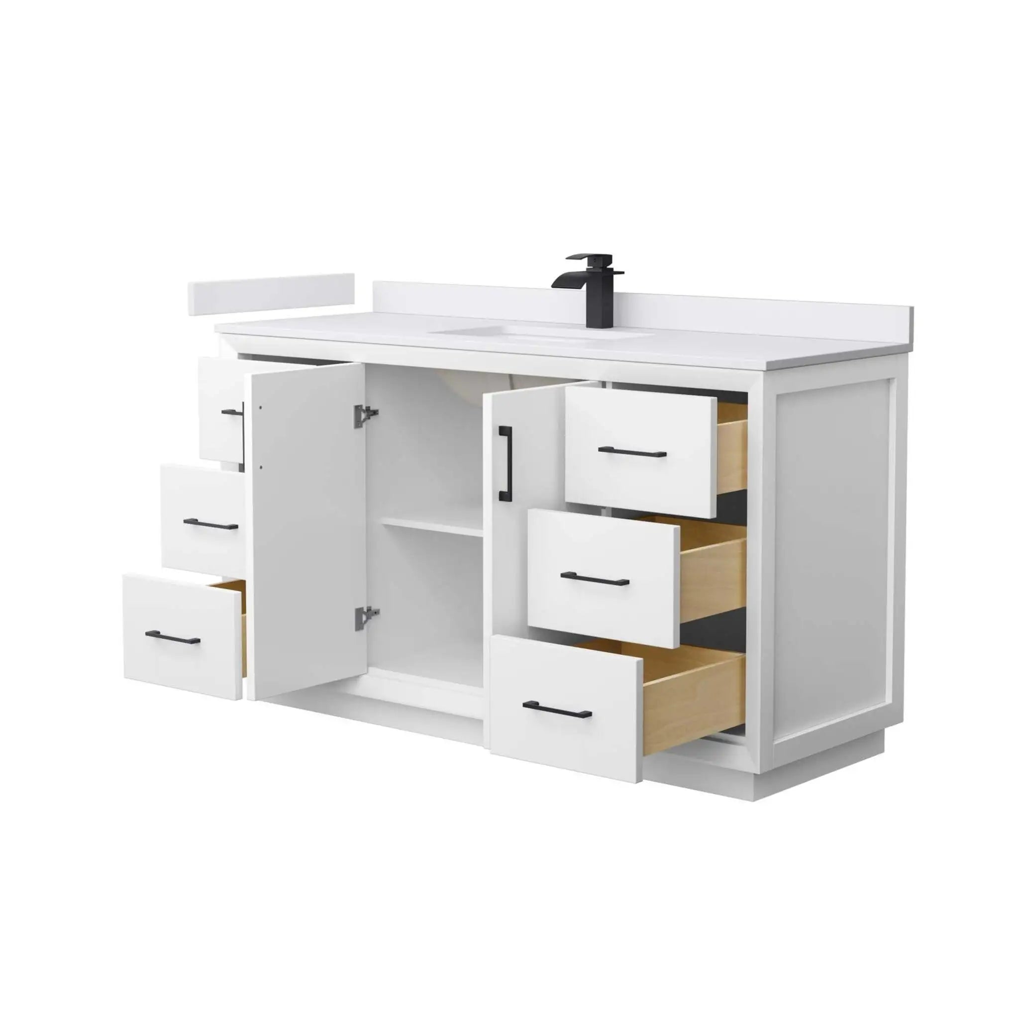 60" Strada Single Bathroom Vanity in White with Matte Black Trim by Wyndham