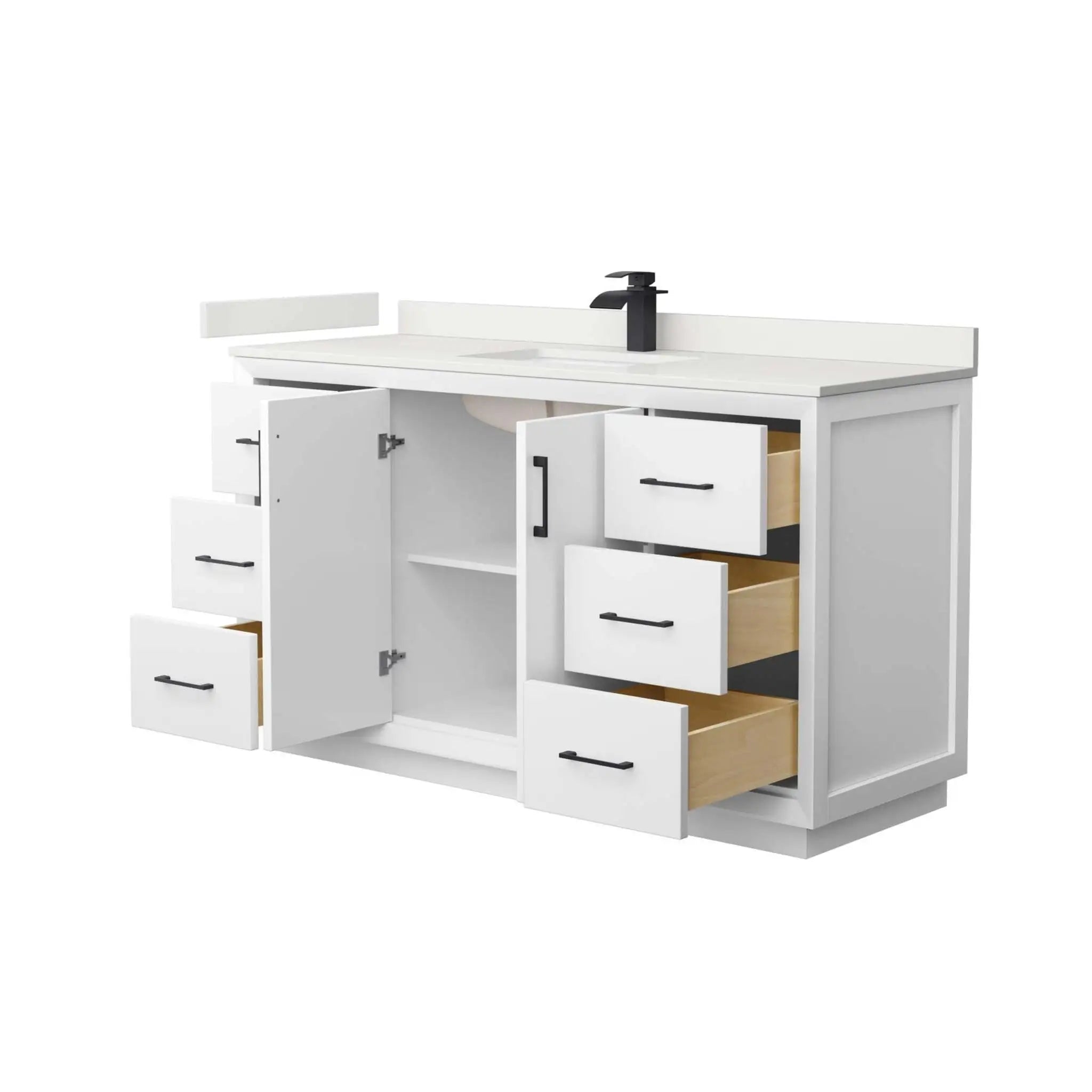 60" Strada Single Bathroom Vanity in White with Matte Black Trim by Wyndham