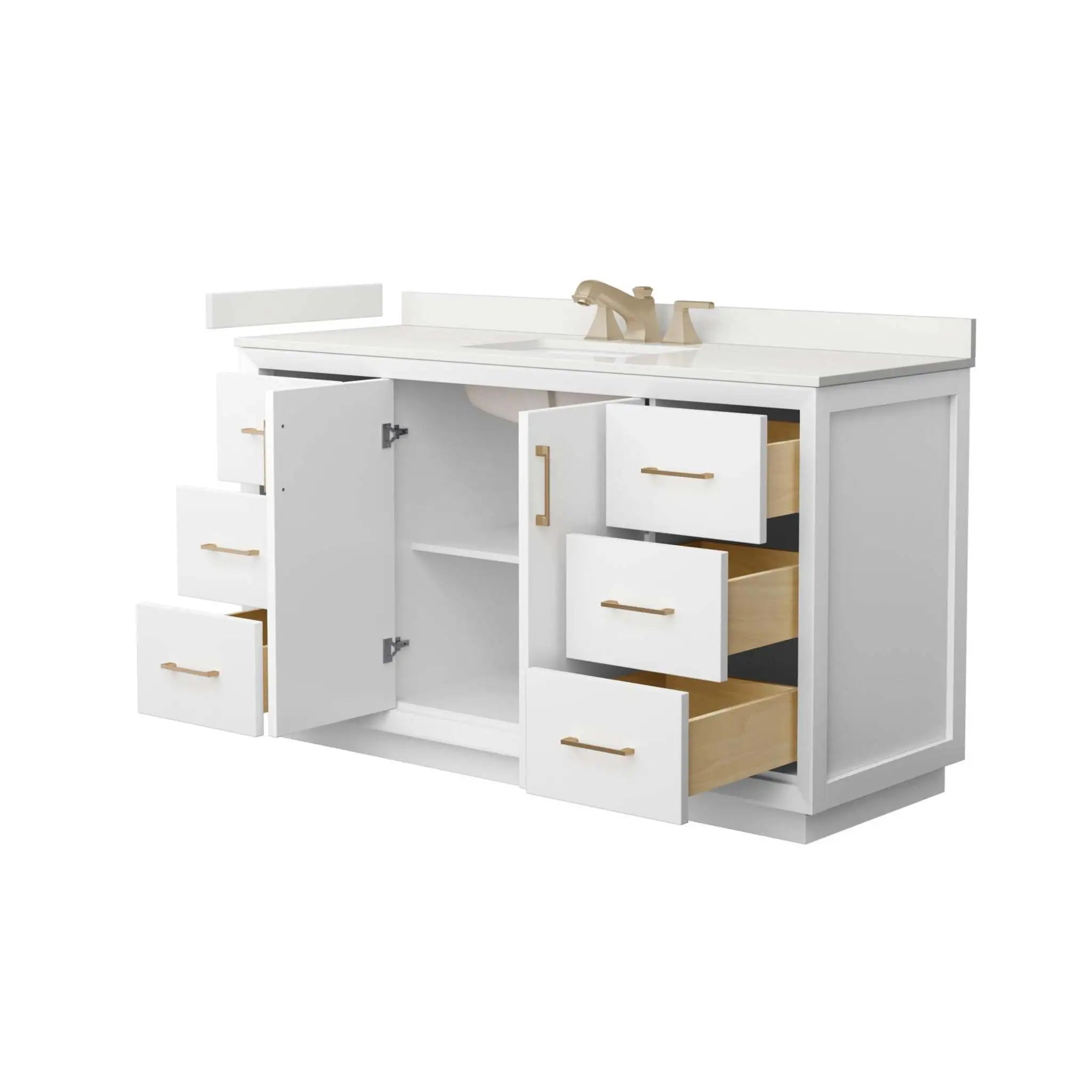 60" Strada Single Bathroom Vanity in White with Satin Bronze Trim by Wyndham