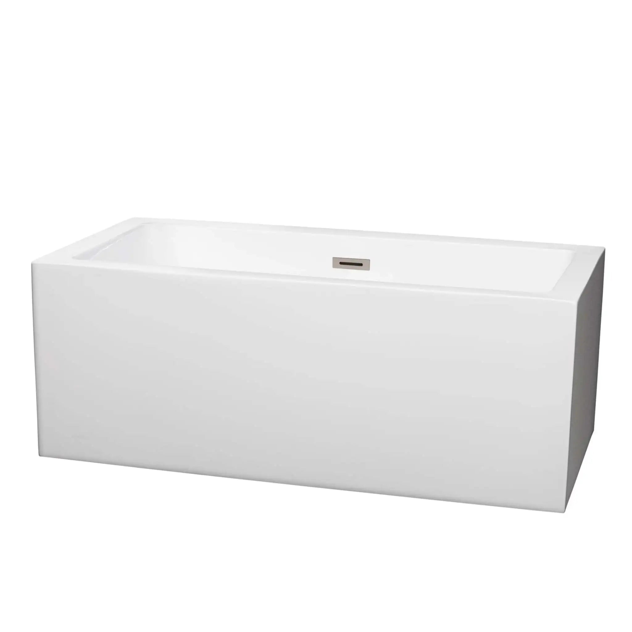 60" White Freestanding Bathtub, Brushed Nickel Trim - Melody by Wyndham (WCOBT101160BNTRIM) image