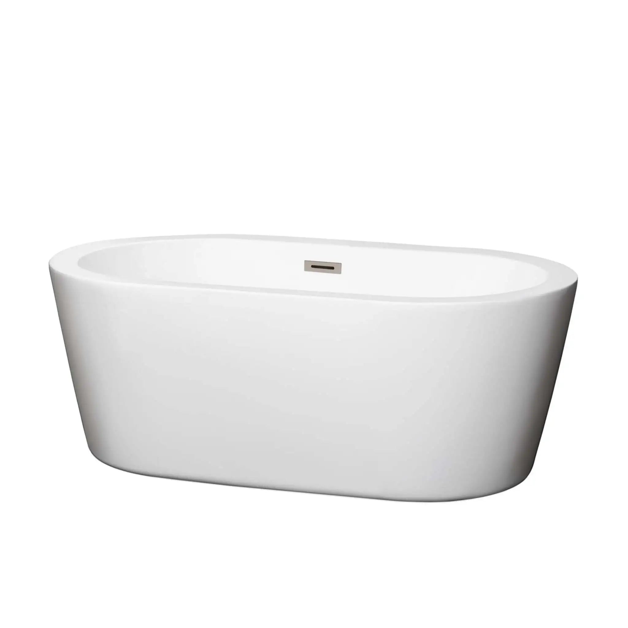 60" White Freestanding Bathtub, Brushed Nickel Trim - Mermaid by Wyndham (WCOBT100360BNTRIM) image