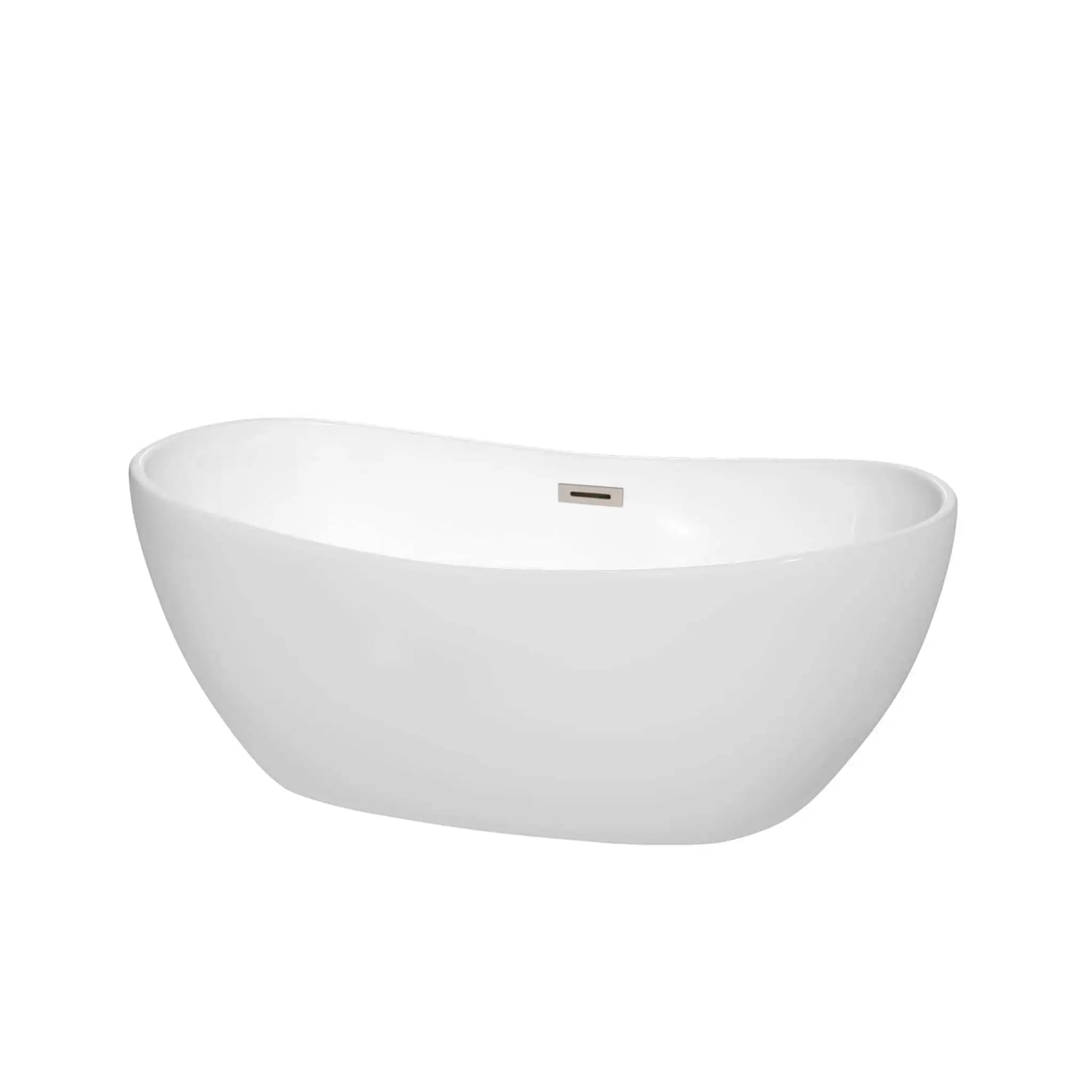 60" White Freestanding Bathtub, Brushed Nickel Trim - Rebecca by Wyndham (WCOBT101460BNTRIM) image