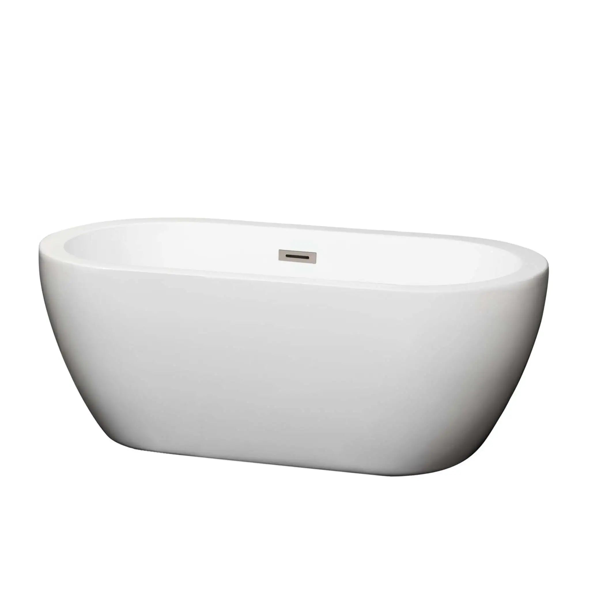 60" White Freestanding Bathtub, Brushed Nickel Trim - Soho by Wyndham (WCOBT100260BNTRIM) image