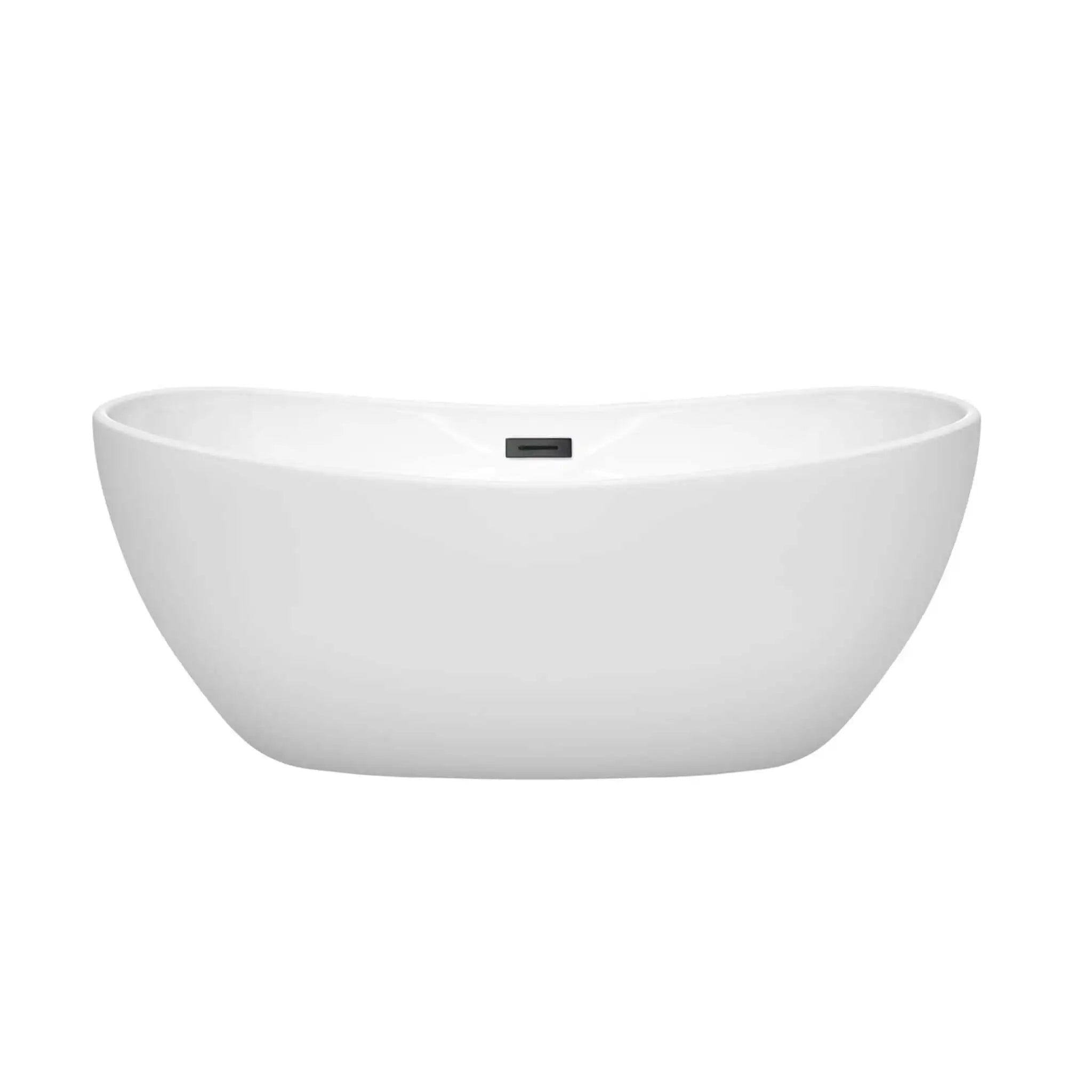 60" White Freestanding Bathtub, Matte Black Trim - Rebecca by Wyndham (WCOBT101460MBTRIM) image 2