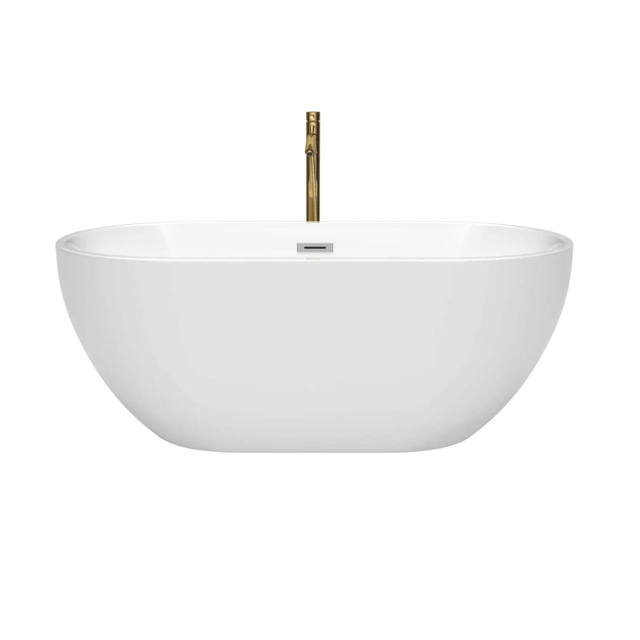 60" White Freestanding Bathtub with Brushed Gold Faucet - Brooklyn by Wyndham (WCOBT200060PCATPGD) image 2