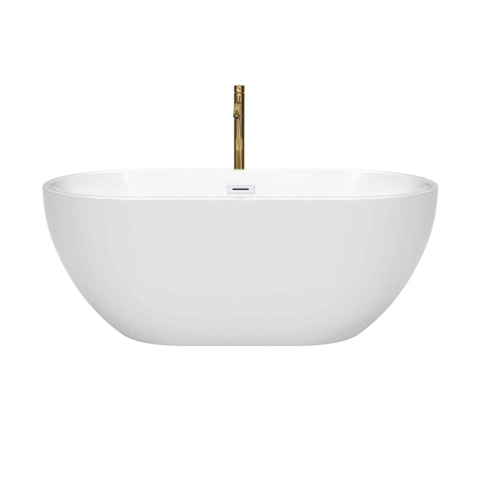 60" White Freestanding Bathtub with Brushed Gold Faucet - Brooklyn by Wyndham (WCOBT200060SWATPGD) image 2