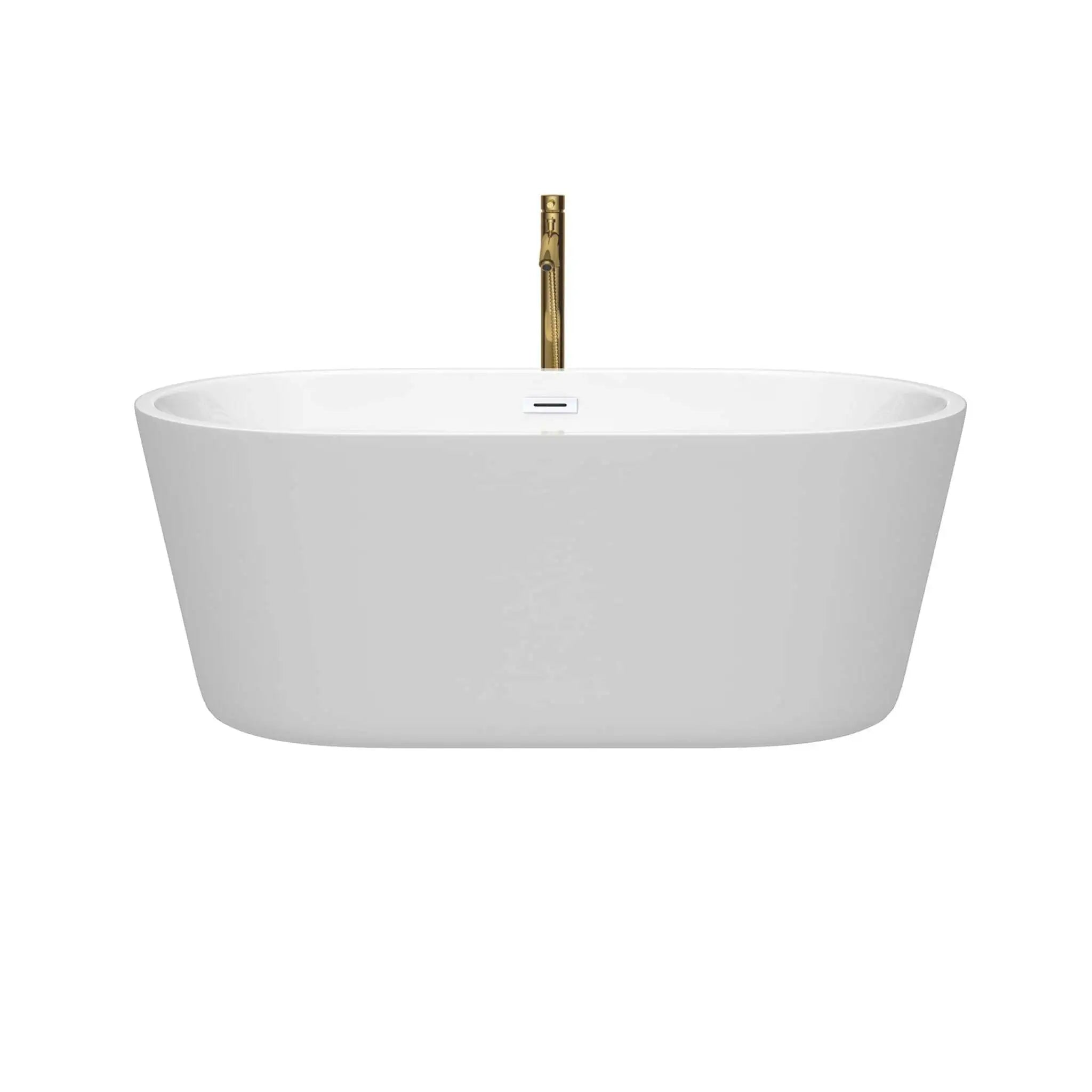 60" White Freestanding Bathtub with Brushed Gold Faucet - Carissa by Wyndham (WCOBT101260SWATPGD) image 2