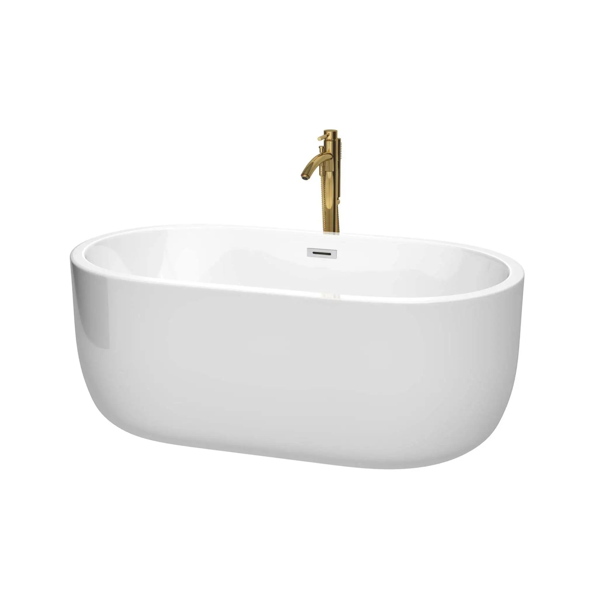 60" White Freestanding Bathtub with Brushed Gold Faucet - Juliette by Wyndham (WCOBT101360PCATPGD) image