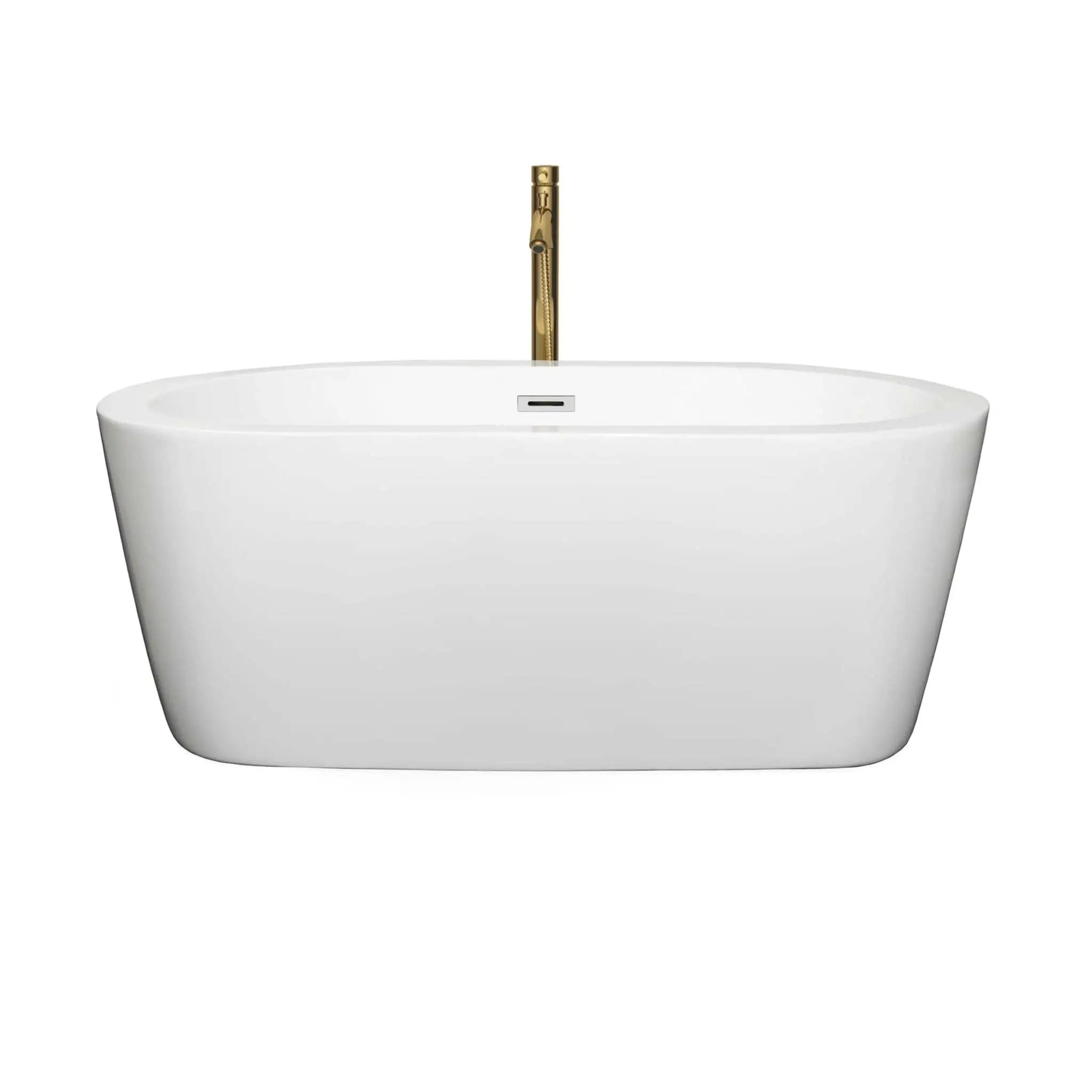 60" White Freestanding Bathtub with Brushed Gold Faucet - Mermaid by Wyndham (WCOBT100360PCATPGD) image 2