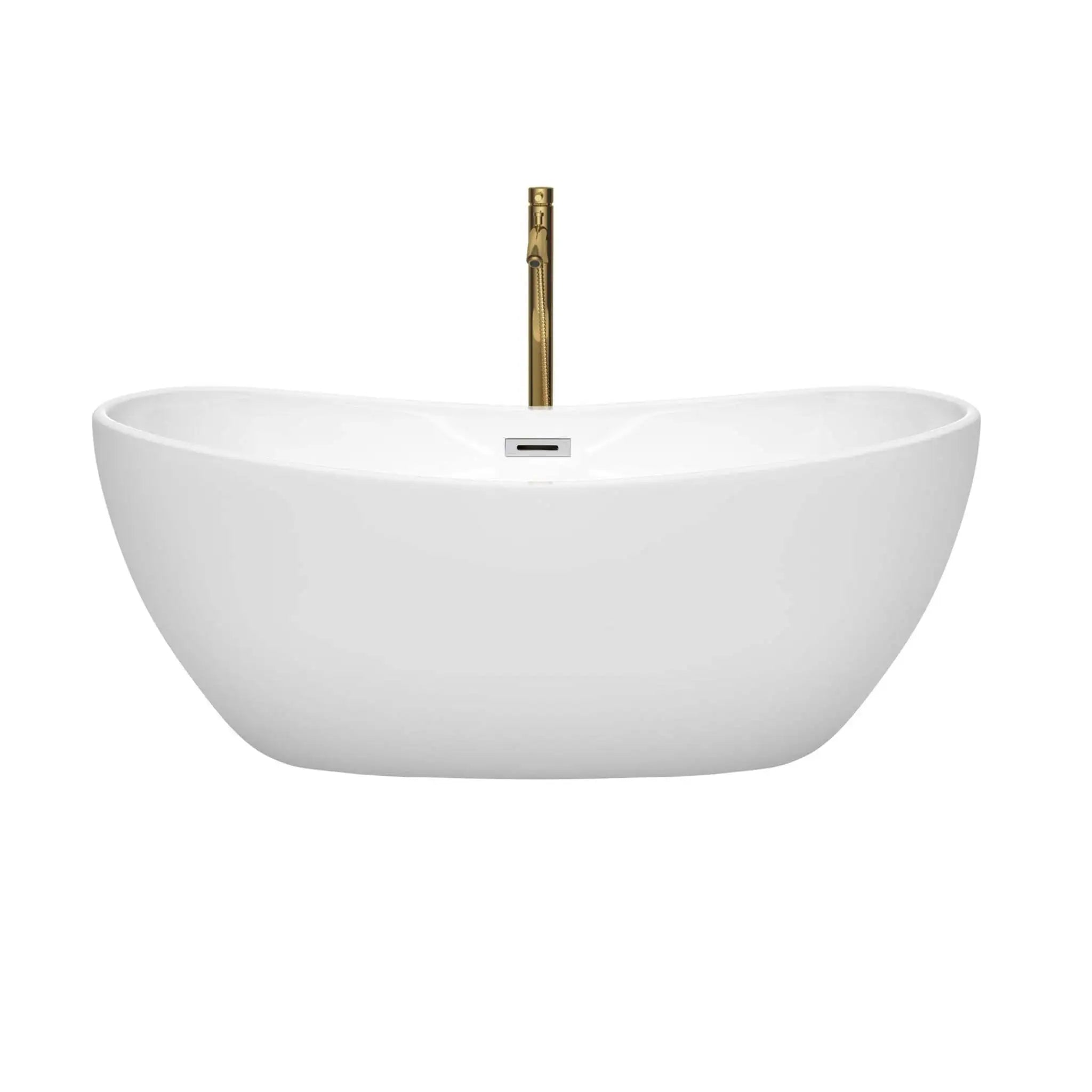 60" White Freestanding Bathtub with Brushed Gold Faucet - Rebecca by Wyndham (WCOBT101460PCATPGD) image 2