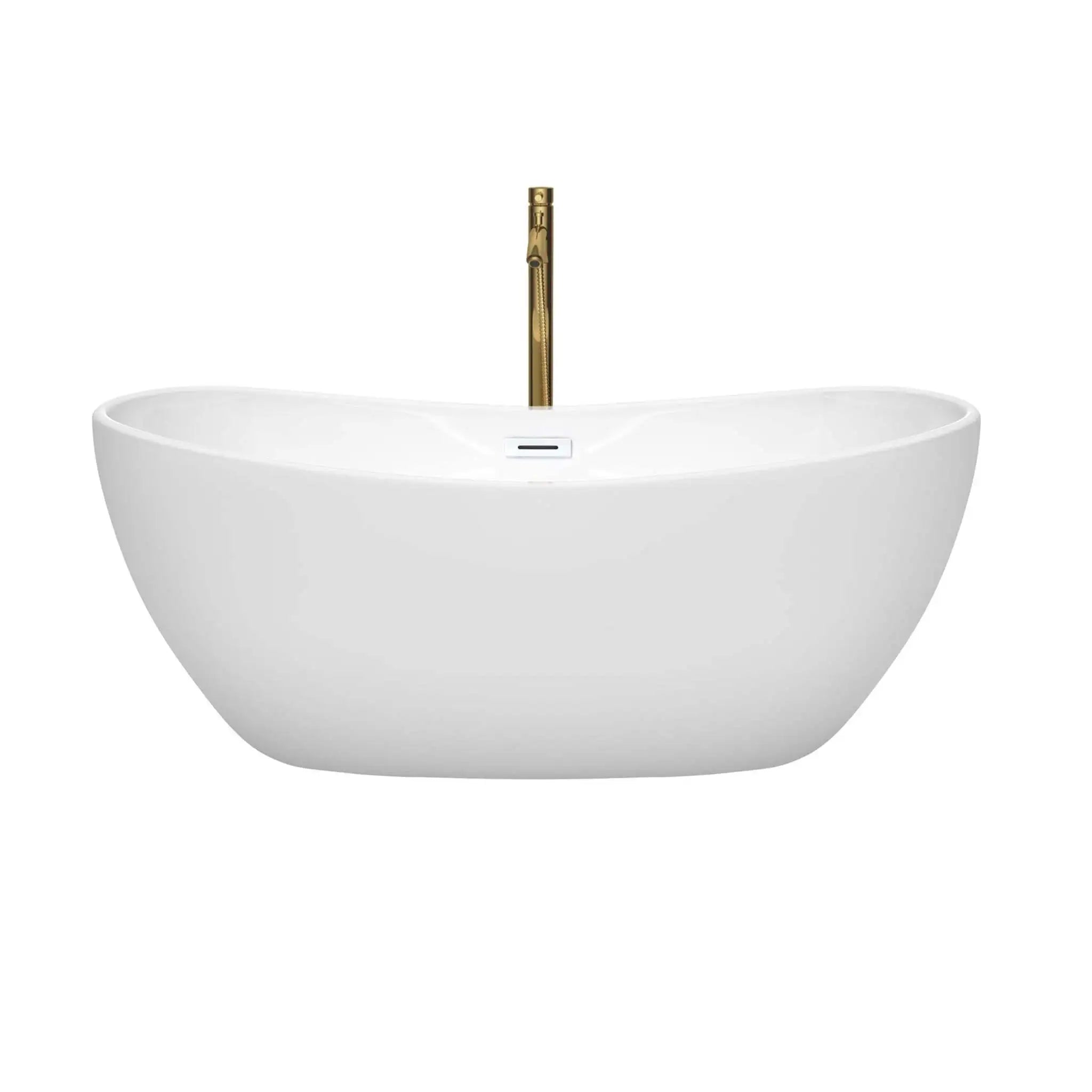 60" White Freestanding Bathtub with Brushed Gold Faucet - Rebecca by Wyndham (WCOBT101460SWATPGD) image 2