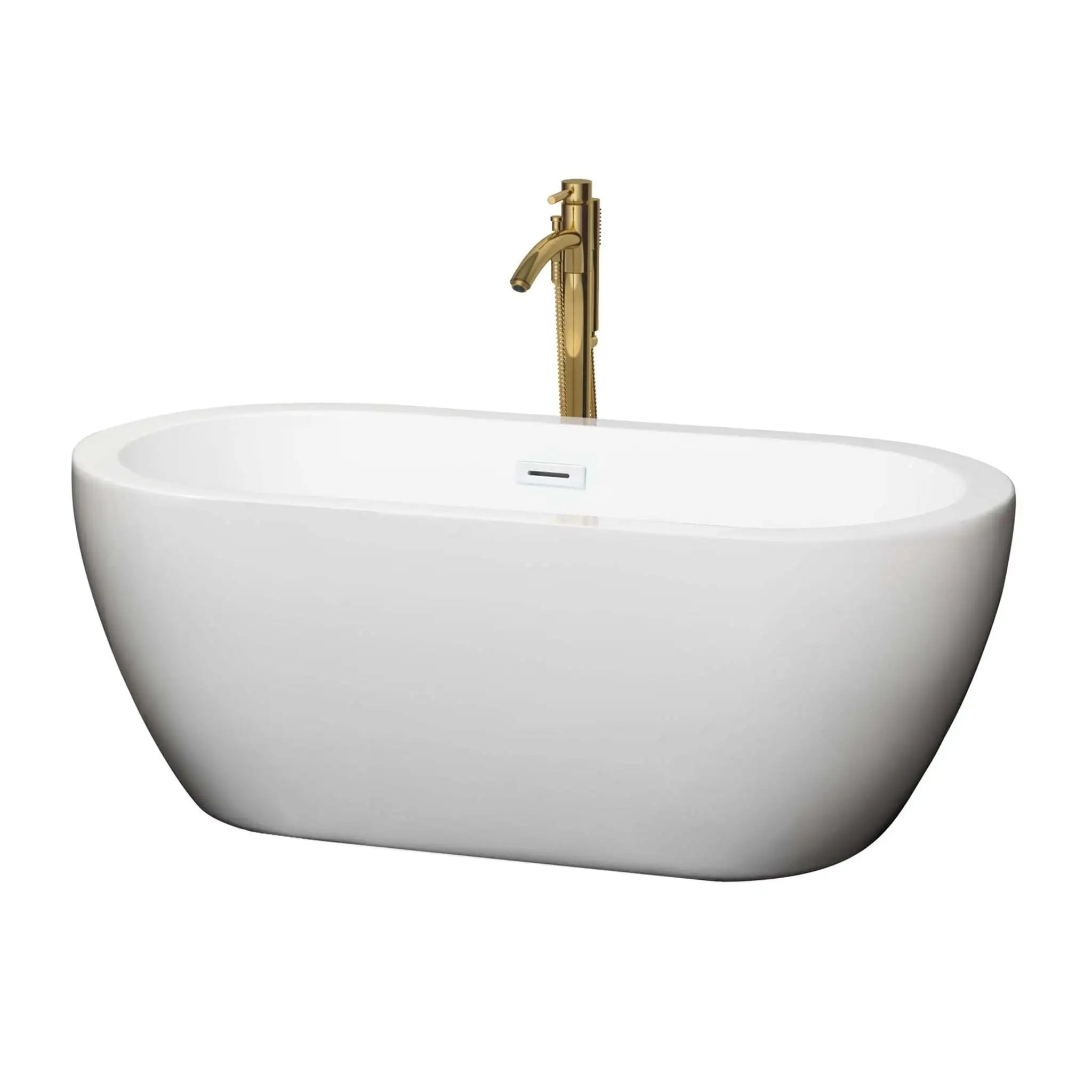 60" White Freestanding Bathtub with Brushed Gold Faucet - Soho by Wyndham (WCOBT100260SWATPGD) image