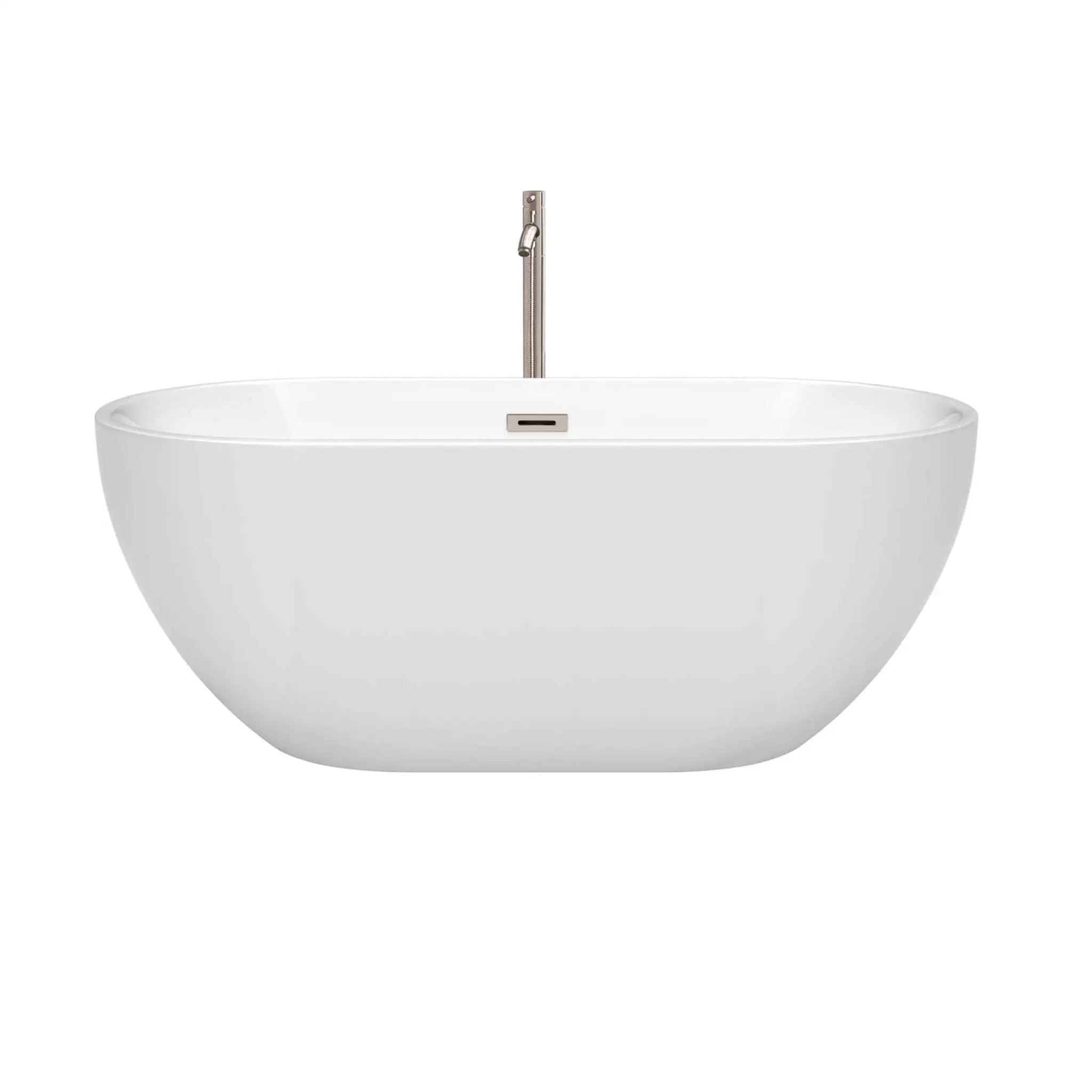 60" White Freestanding Bathtub with Brushed Nickel Faucet - Brooklyn by Wyndham (WCOBT200060ATP11BN) image 2