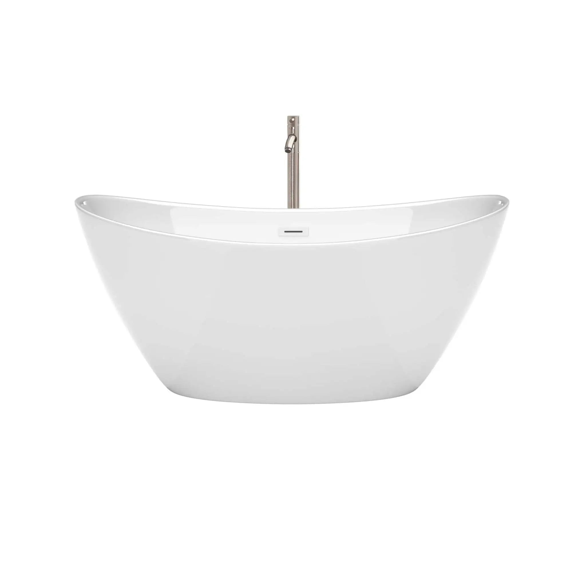 60" White Freestanding Bathtub with Brushed Nickel Faucet - Dorrit by Wyndham (WCBTE652060SWATPBN) image 3