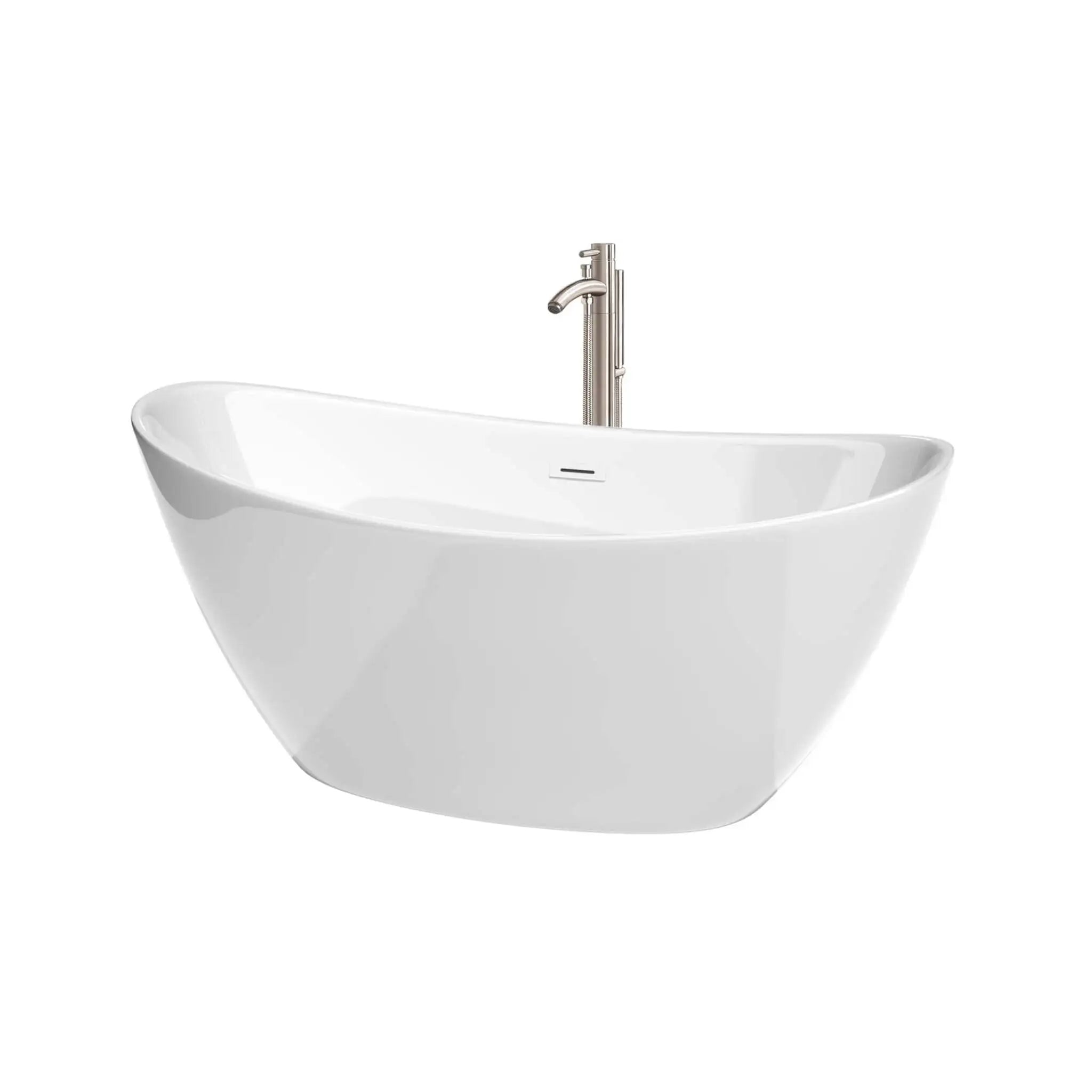 60" White Freestanding Bathtub with Brushed Nickel Faucet - Dorrit by Wyndham (WCBTE652060SWATPBN) image
