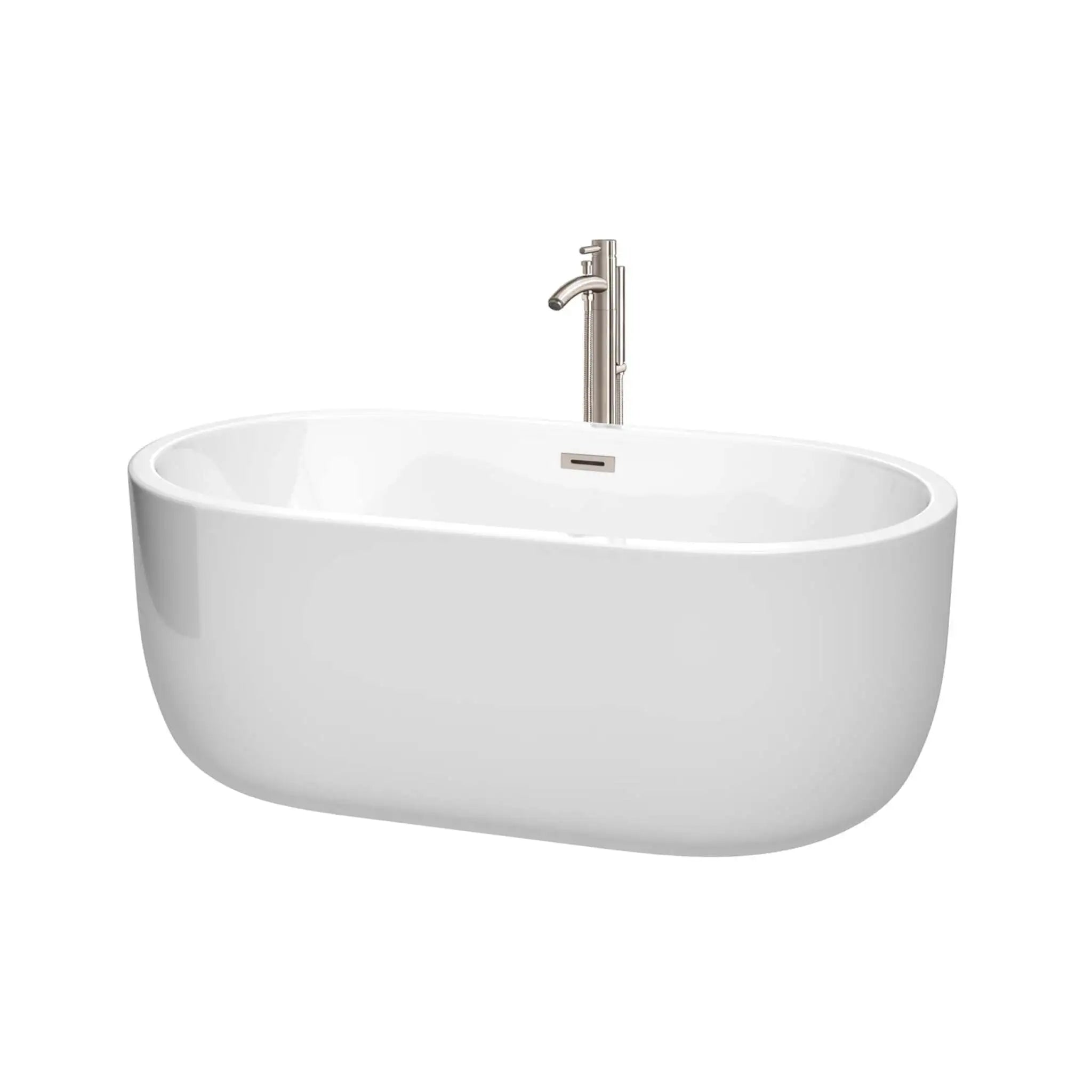 60" White Freestanding Bathtub with Brushed Nickel Faucet - Juliette by Wyndham (WCOBT101360ATP11BN) image