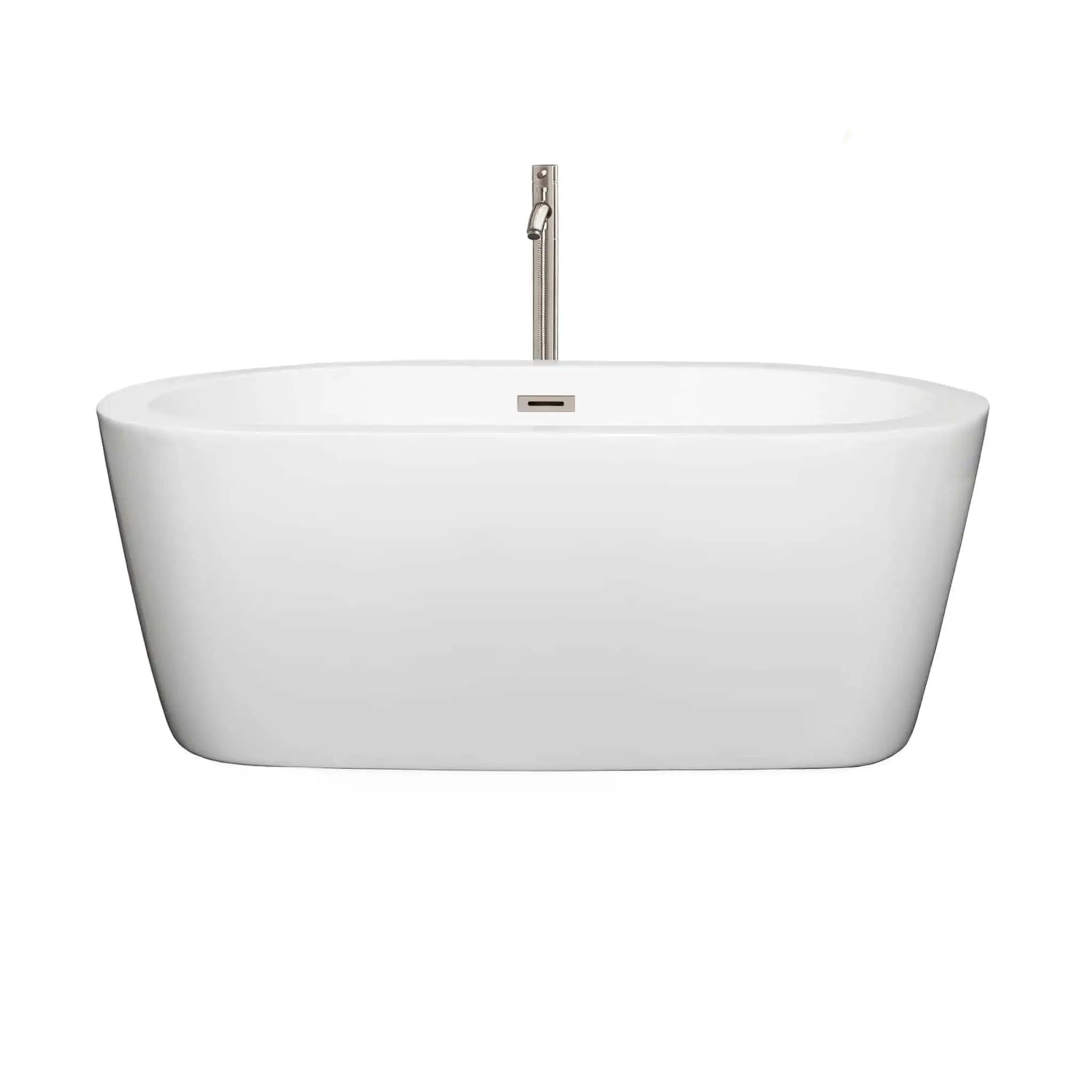60" White Freestanding Bathtub with Brushed Nickel Faucet - Mermaid by Wyndham (WCOBT100360ATP11BN) image 2