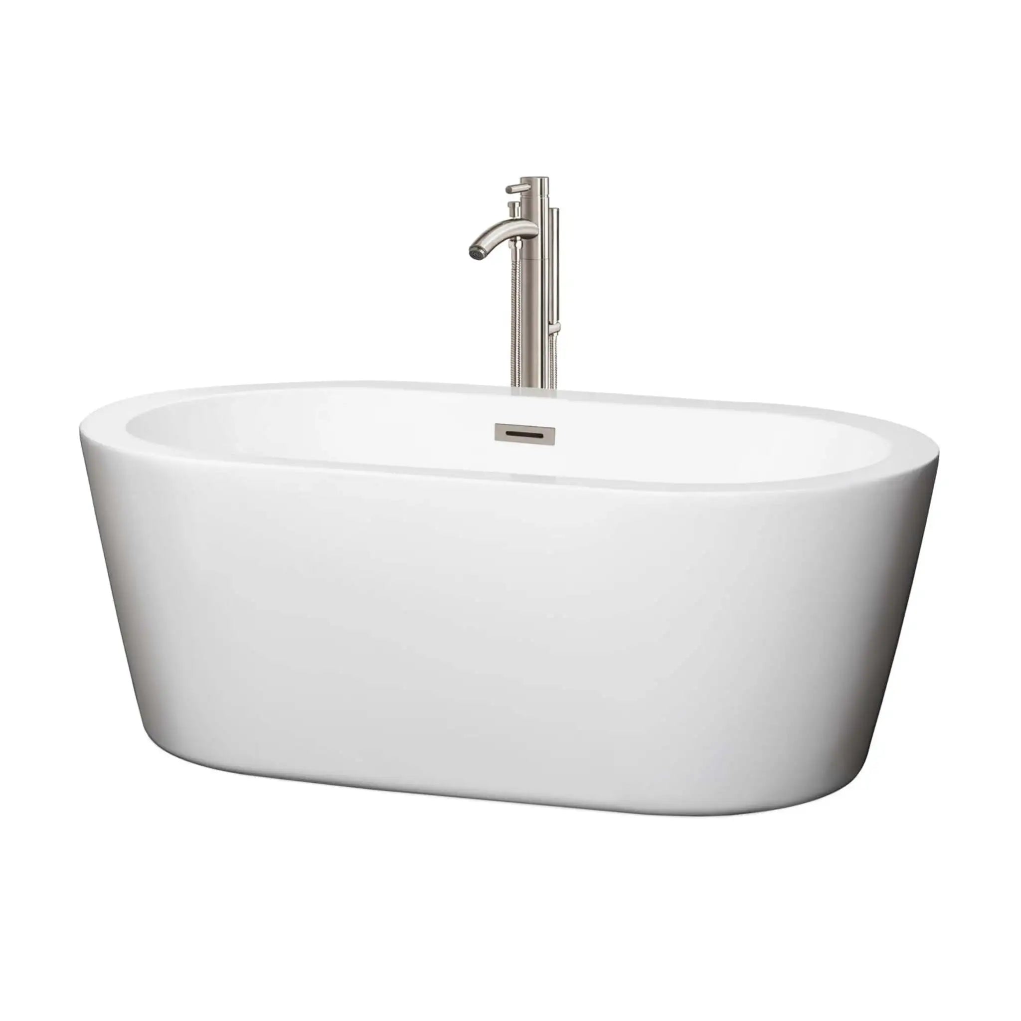 60" White Freestanding Bathtub with Brushed Nickel Faucet - Mermaid by Wyndham (WCOBT100360ATP11BN) image