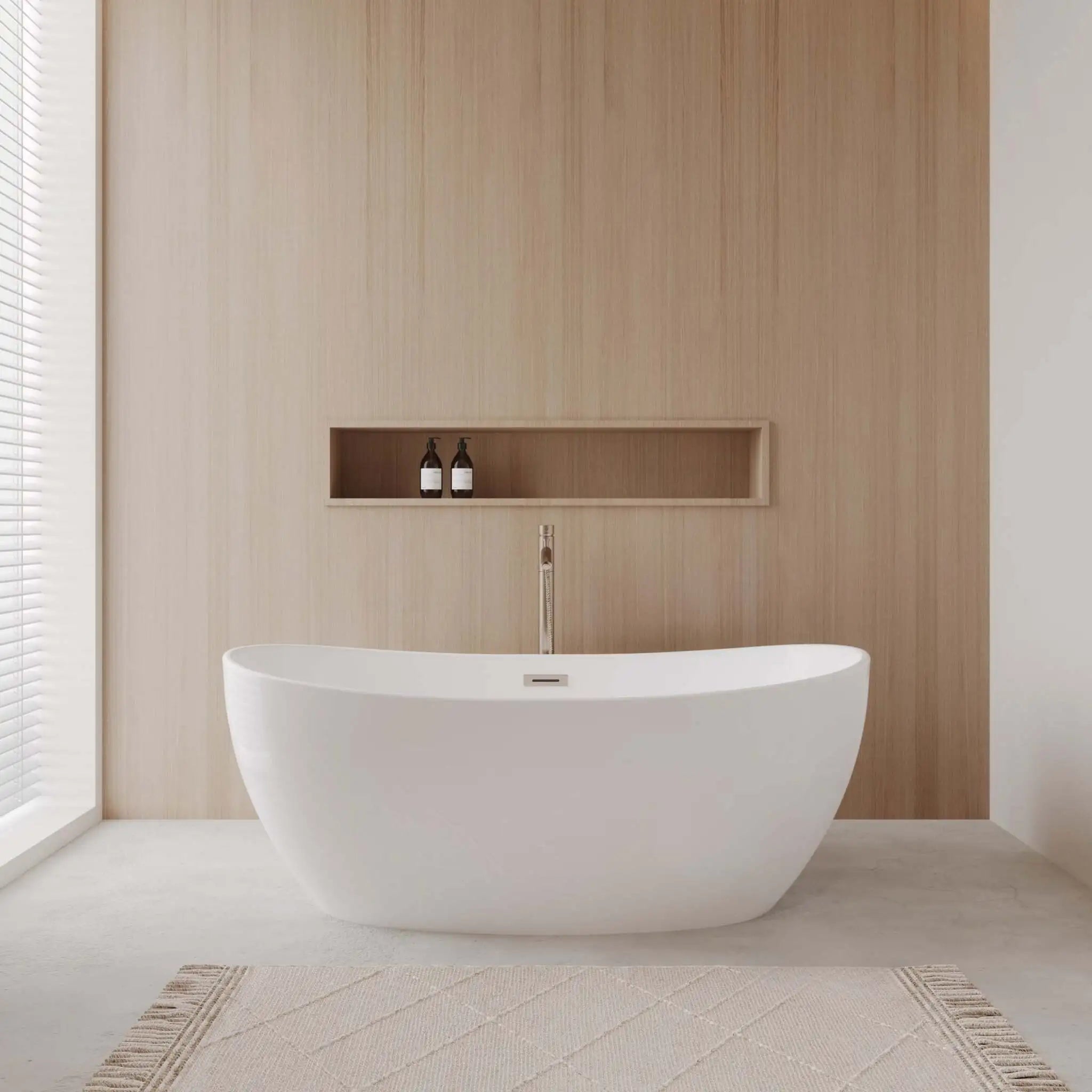60" White Freestanding Bathtub with Brushed Nickel Faucet - Rebecca by Wyndham (WCOBT101460ATP11BN) image 1