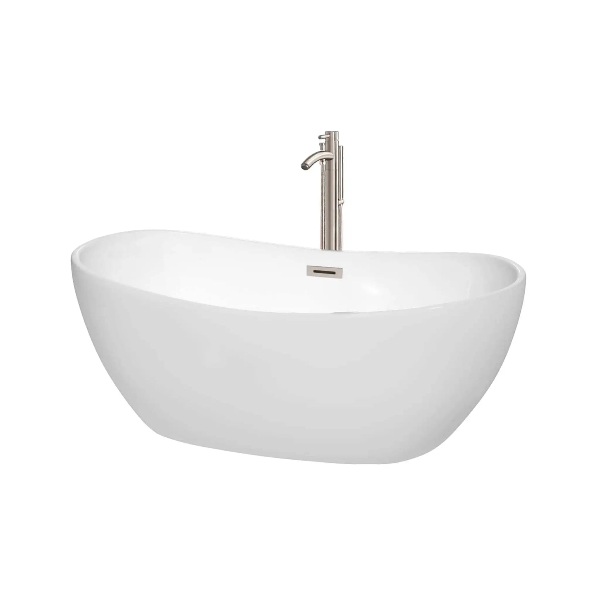 60" White Freestanding Bathtub with Brushed Nickel Faucet - Rebecca by Wyndham (WCOBT101460ATP11BN) image