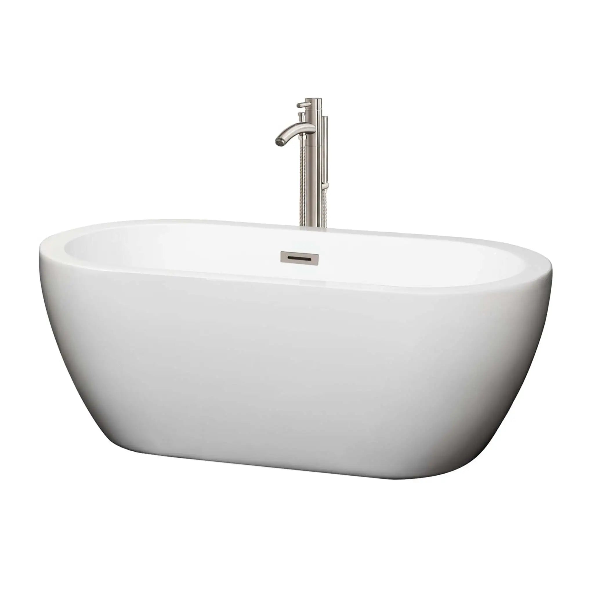 60" White Freestanding Bathtub with Brushed Nickel Faucet - Soho by Wyndham (WCOBT100260ATP11BN) image