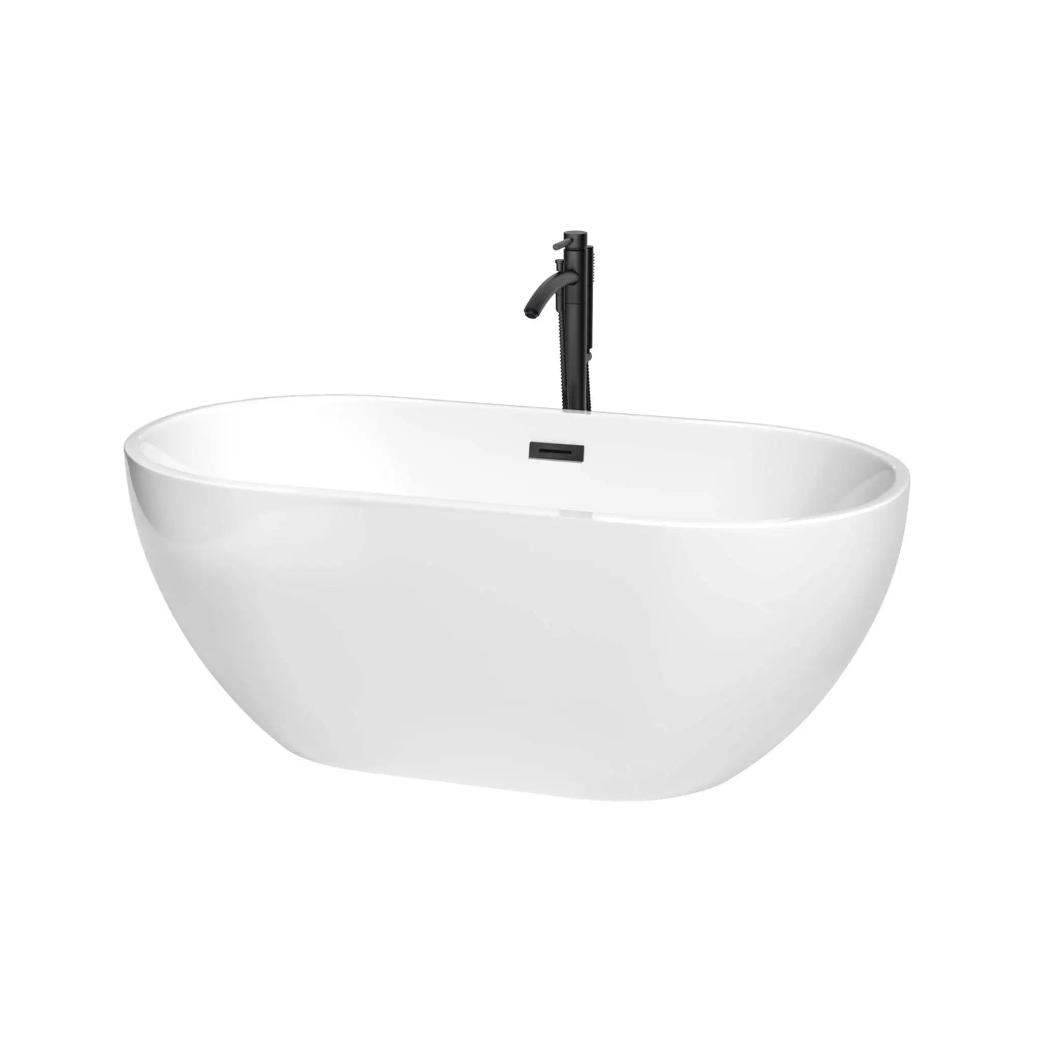 60" White Freestanding Bathtub with Matte Black Faucet - Brooklyn by Wyndham (WCOBT200060MBATPBK) image