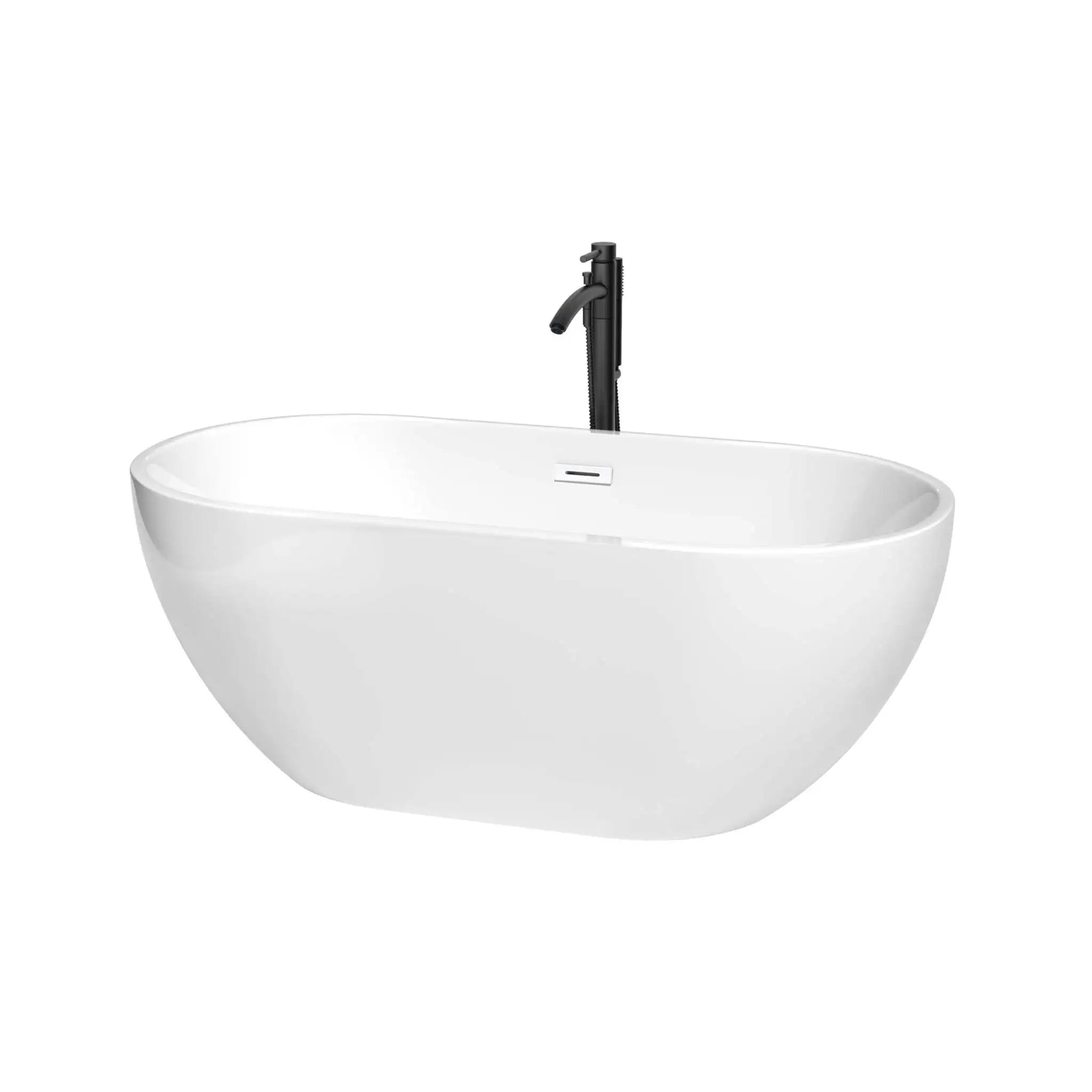 60" White Freestanding Bathtub with Matte Black Faucet - Brooklyn by Wyndham (WCOBT200060SWATPBK) image