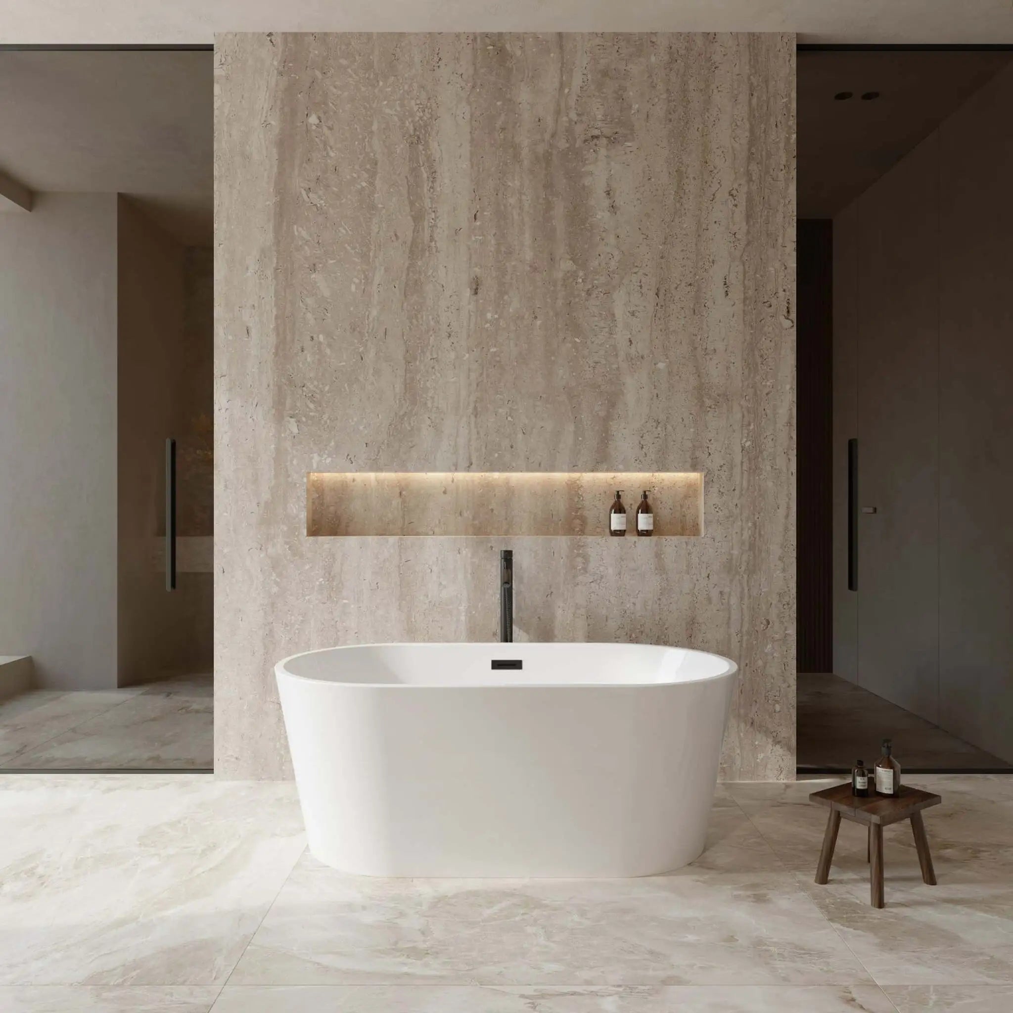 60" White Freestanding Bathtub with Matte Black Faucet - Carissa by Wyndham (WCOBT101260MBATPBK) image 1