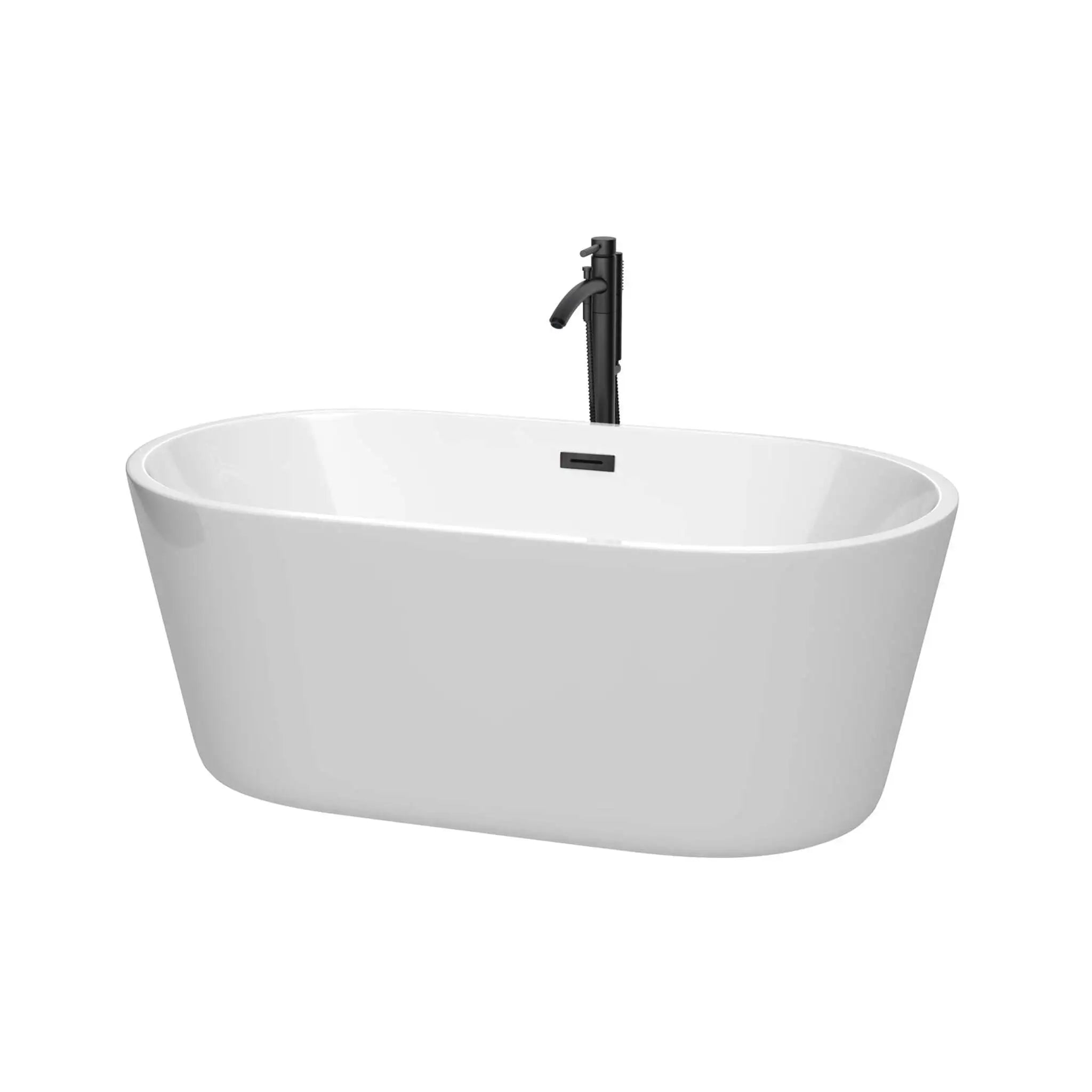 60" White Freestanding Bathtub with Matte Black Faucet - Carissa by Wyndham (WCOBT101260MBATPBK) image