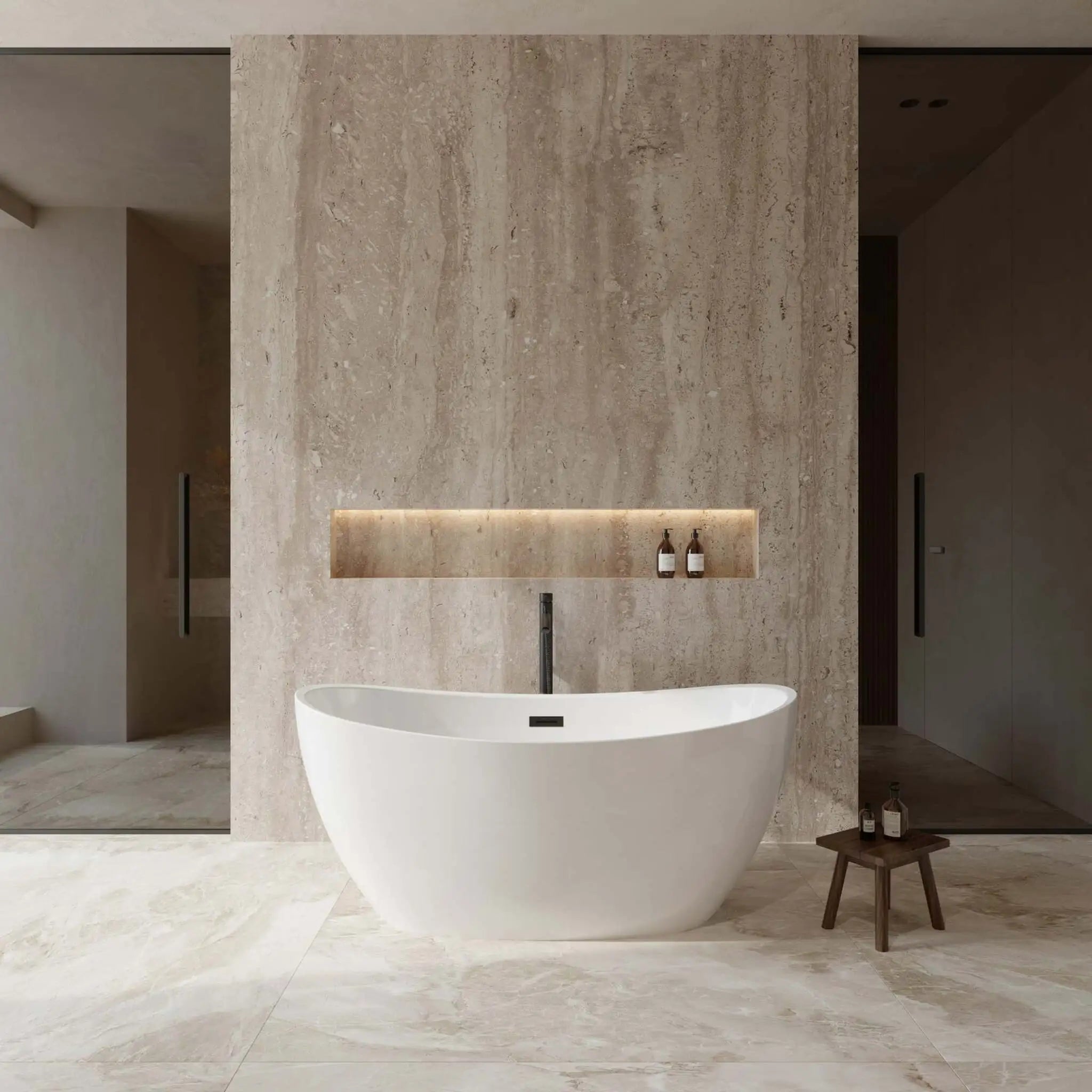 60" White Freestanding Bathtub with Matte Black Faucet - Dorrit by Wyndham (WCBTE652060MBATPBK) image 1