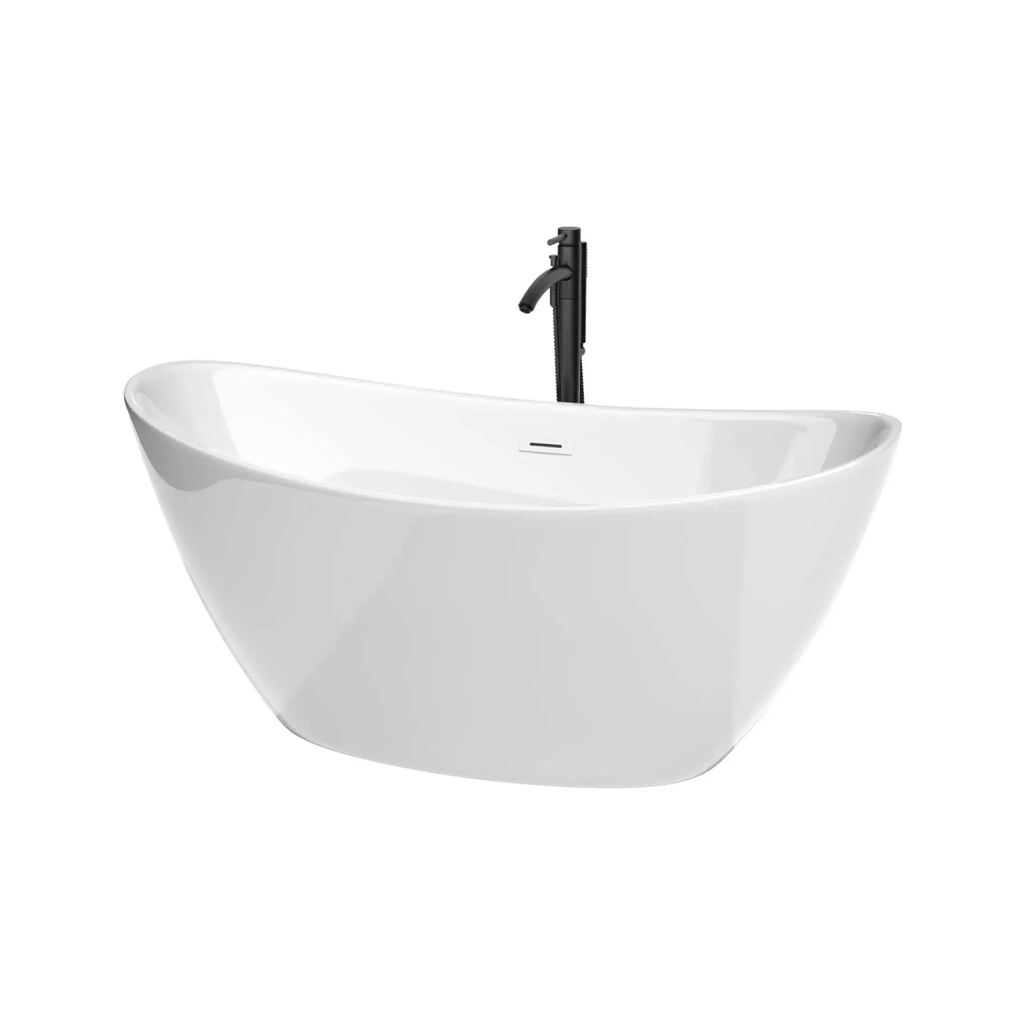 60" White Freestanding Bathtub with Matte Black Faucet - Dorrit by Wyndham (WCBTE652060SWATPBK) image