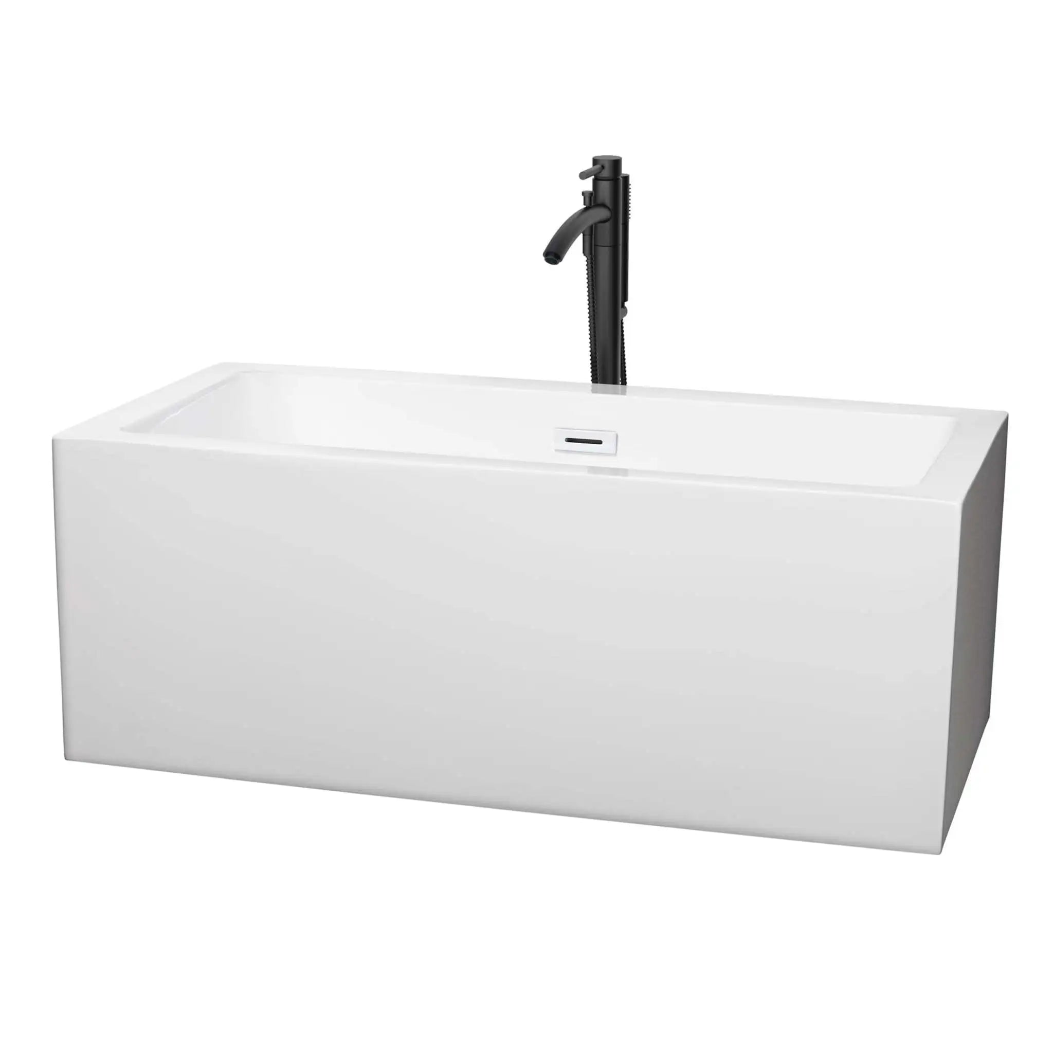 60" White Freestanding Bathtub with Matte Black Faucet - Melody by Wyndham (WCOBT101160SWATPBK) image