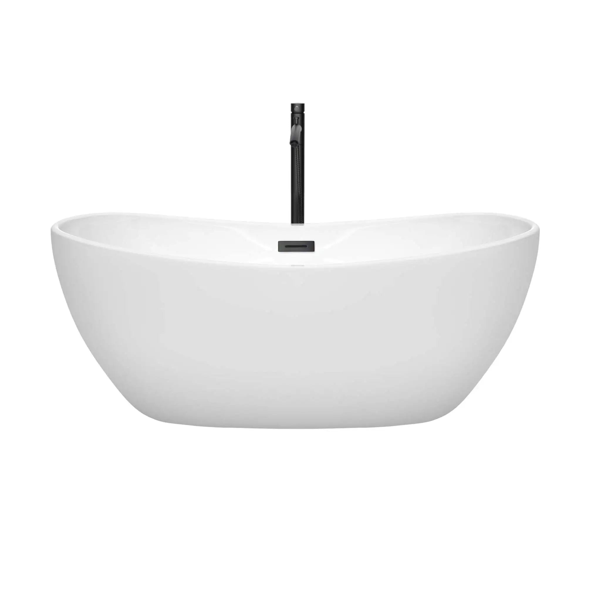 60" White Freestanding Bathtub with Matte Black Faucet - Rebecca by Wyndham (WCOBT101460MBATPBK) image 2