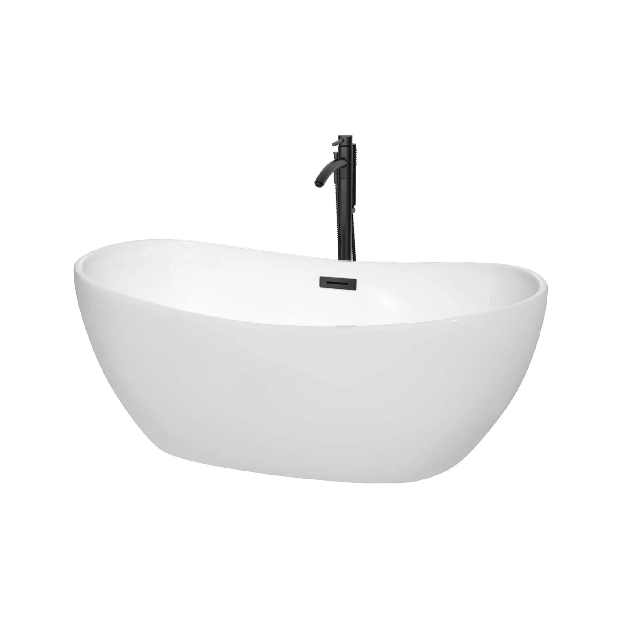 60" White Freestanding Bathtub with Matte Black Faucet - Rebecca by Wyndham (WCOBT101460MBATPBK) image