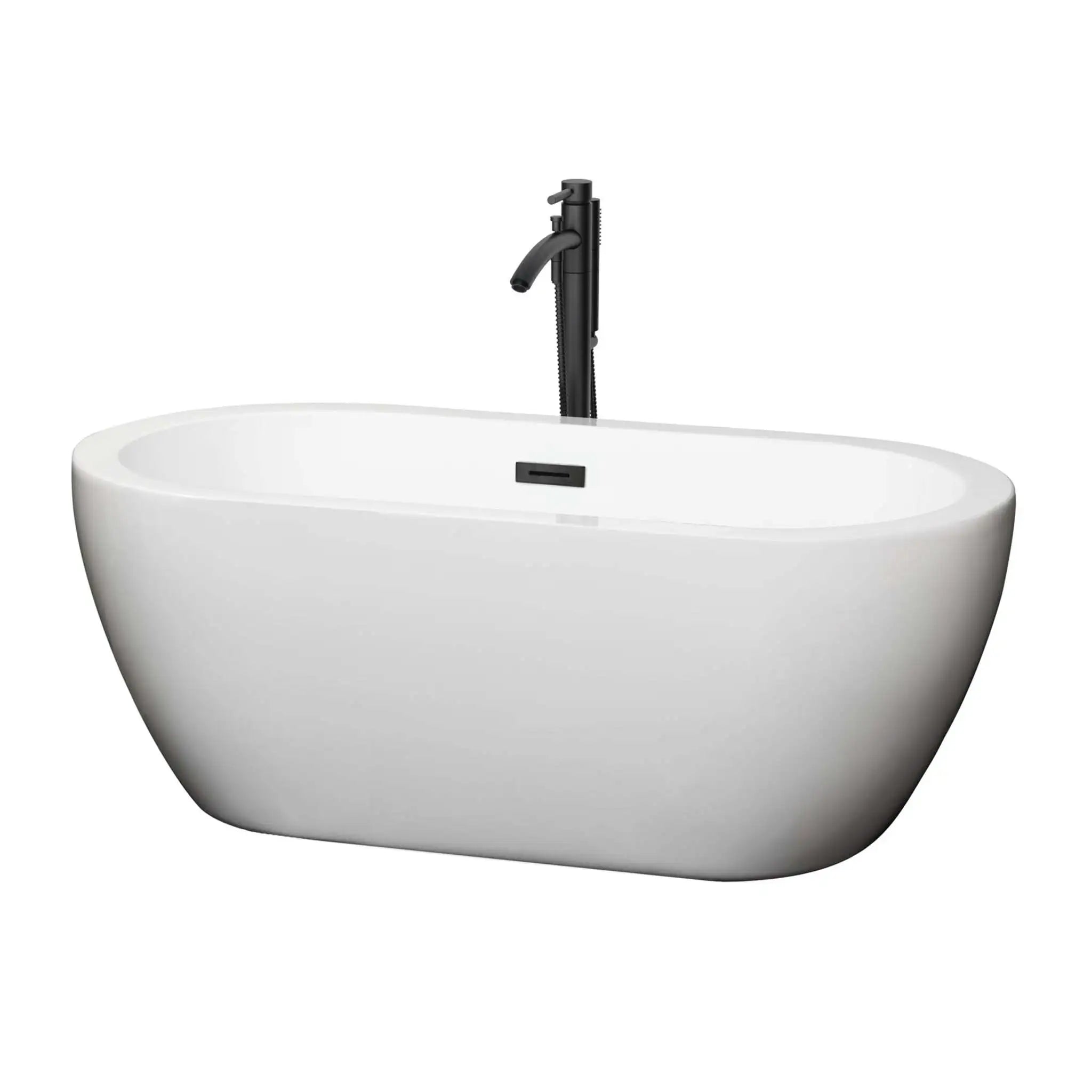 60" White Freestanding Bathtub with Matte Black Faucet - Soho by Wyndham (WCOBT100260MBATPBK) image